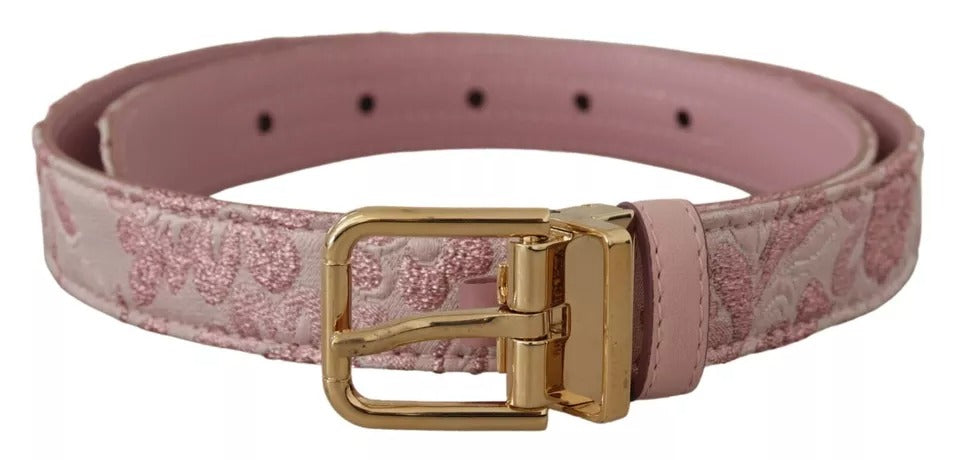 Dolce & Gabbana Pink Jaquard Embroidered Gold Tone Metal Buckle Belt - KALAJ