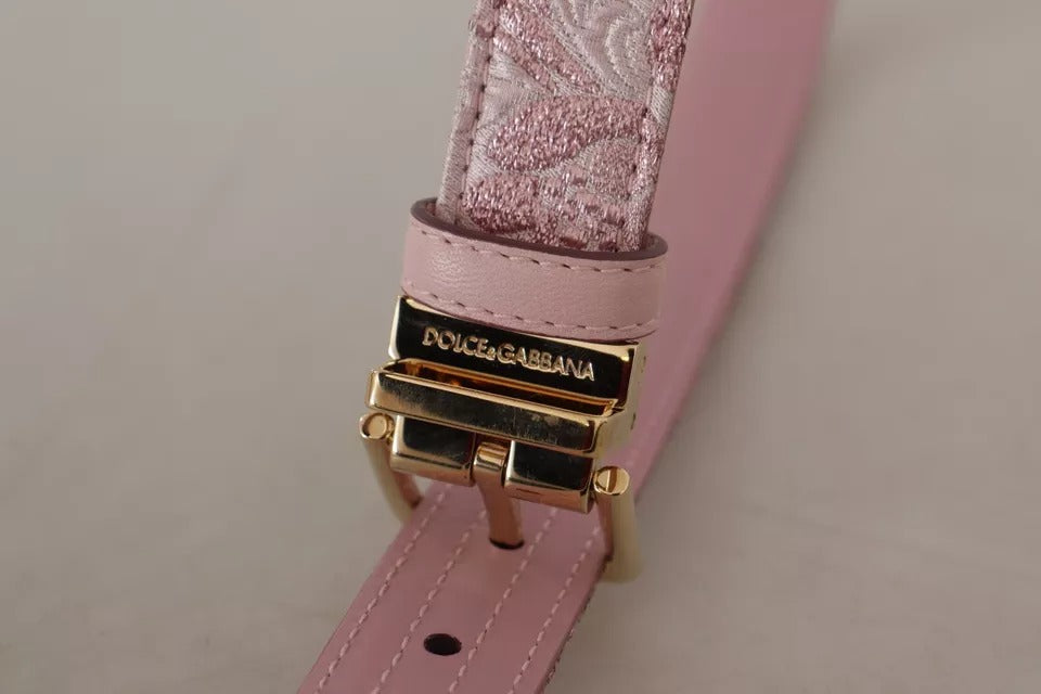 Dolce & Gabbana Pink Jaquard Embroidered Gold Tone Metal Buckle Belt - KALAJ