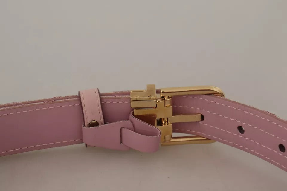 Dolce & Gabbana Pink Jaquard Embroidered Gold Tone Metal Buckle Belt - KALAJ