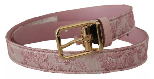 Dolce & Gabbana Pink Jaquard Embroidered Gold Tone Metal Buckle Belt - KALAJ