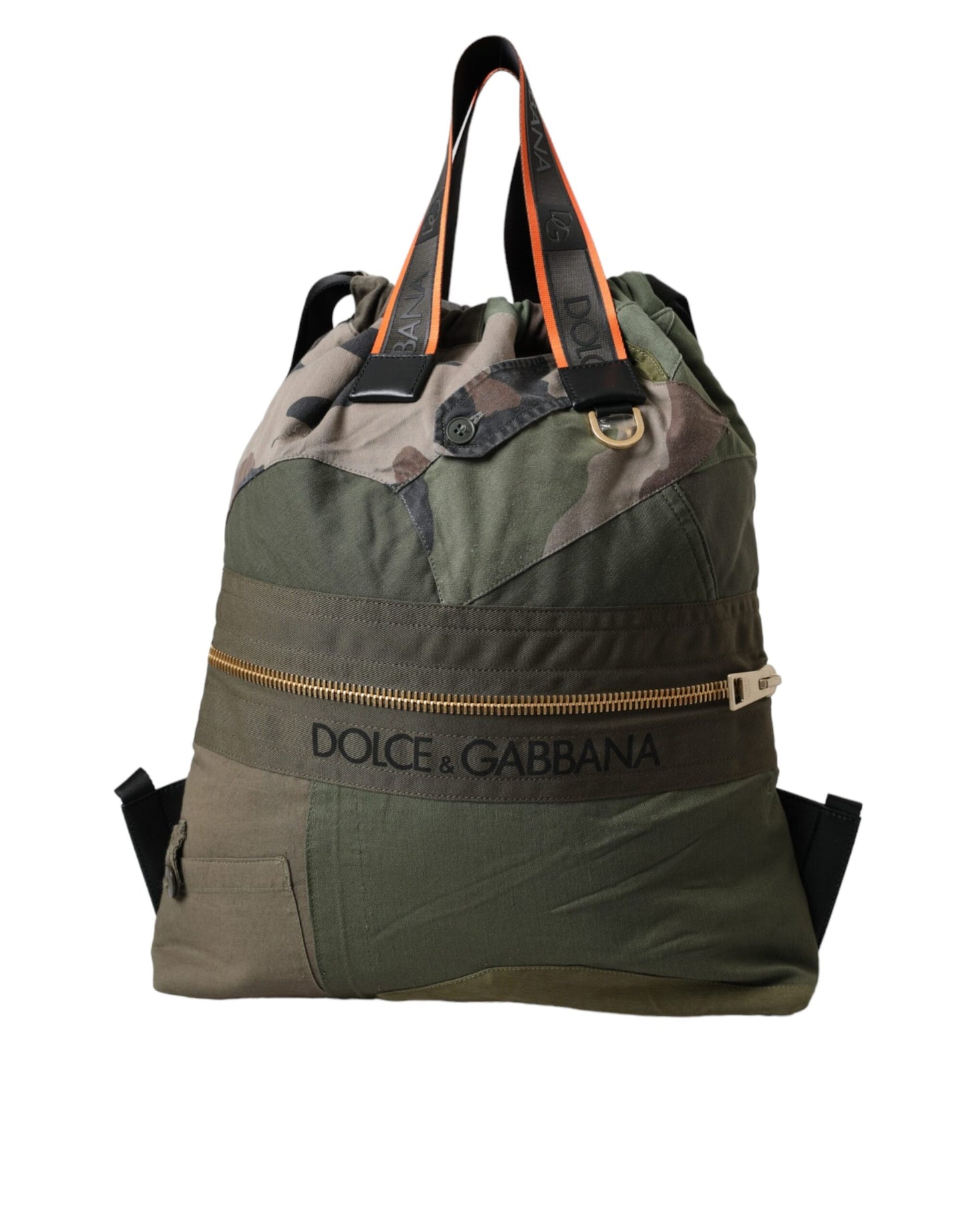 Dolce & Gabbana Military Green Patchwork Rucksack Backpack Bag