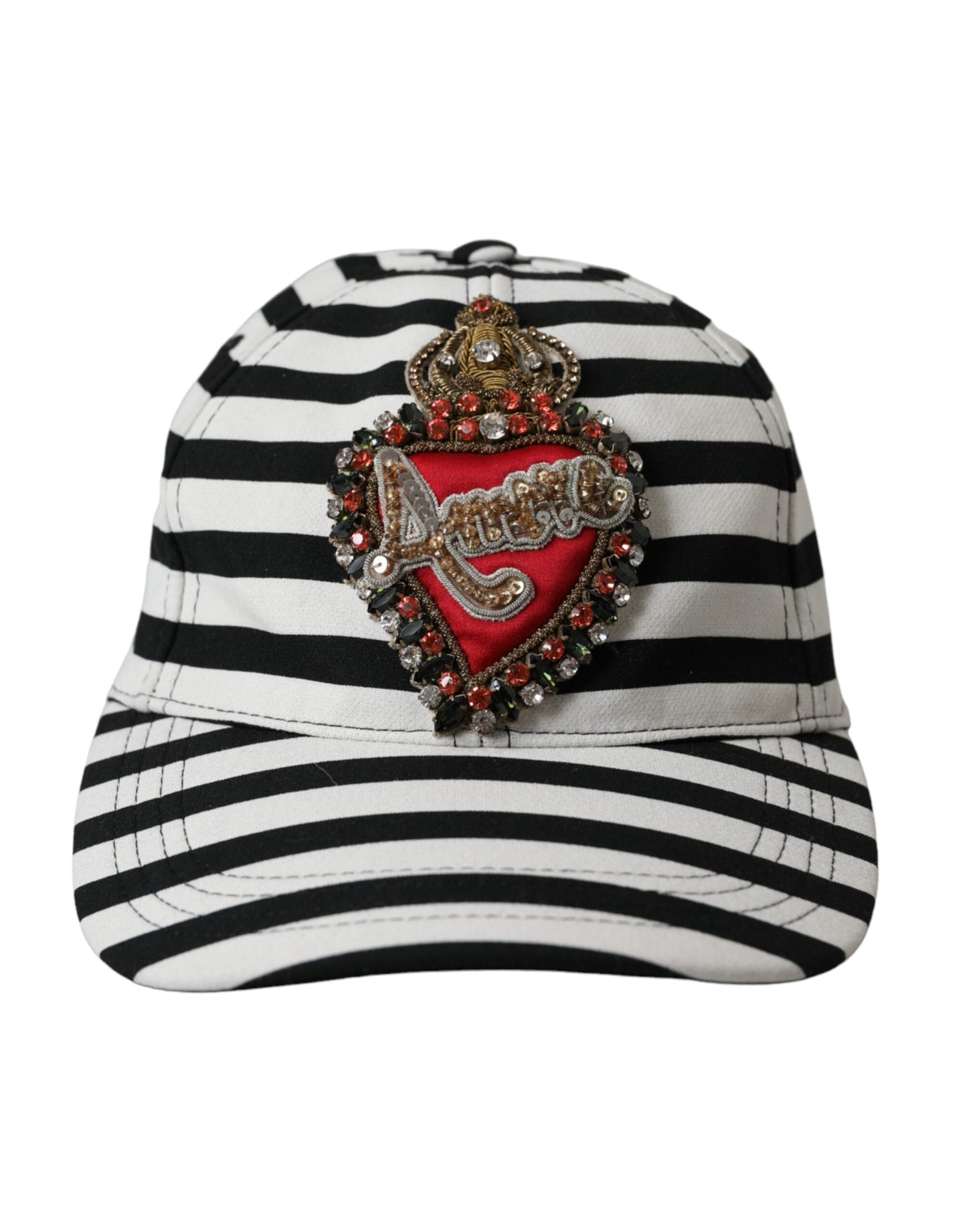 Dolce & Gabbana Black White Stripe Amore Heart Applique Baseball Hat - KALAJ