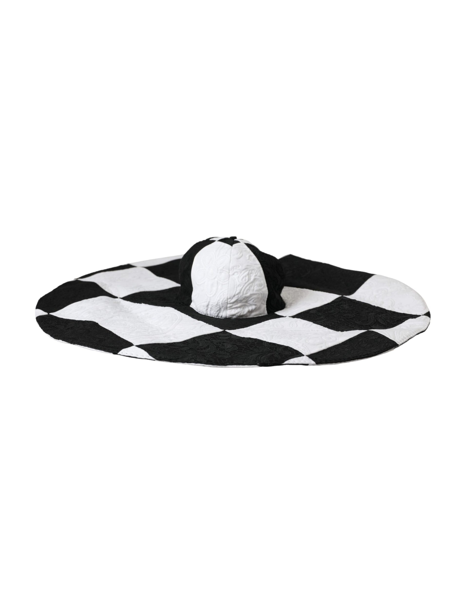 Dolce & Gabbana Black White Checkered Wide Brim Floppy Hat - KALAJ