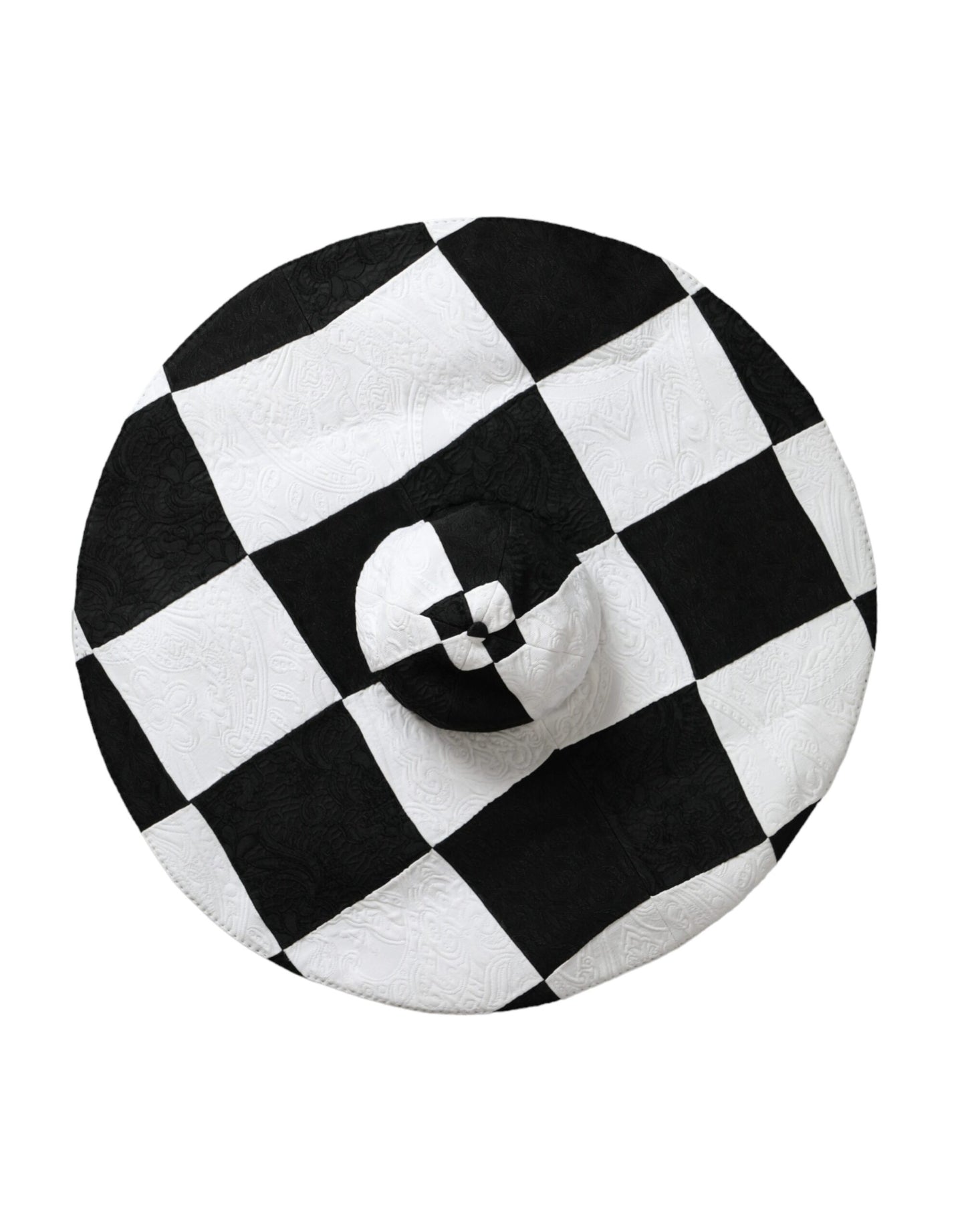 Dolce & Gabbana Black White Checkered Wide Brim Floppy Hat - KALAJ