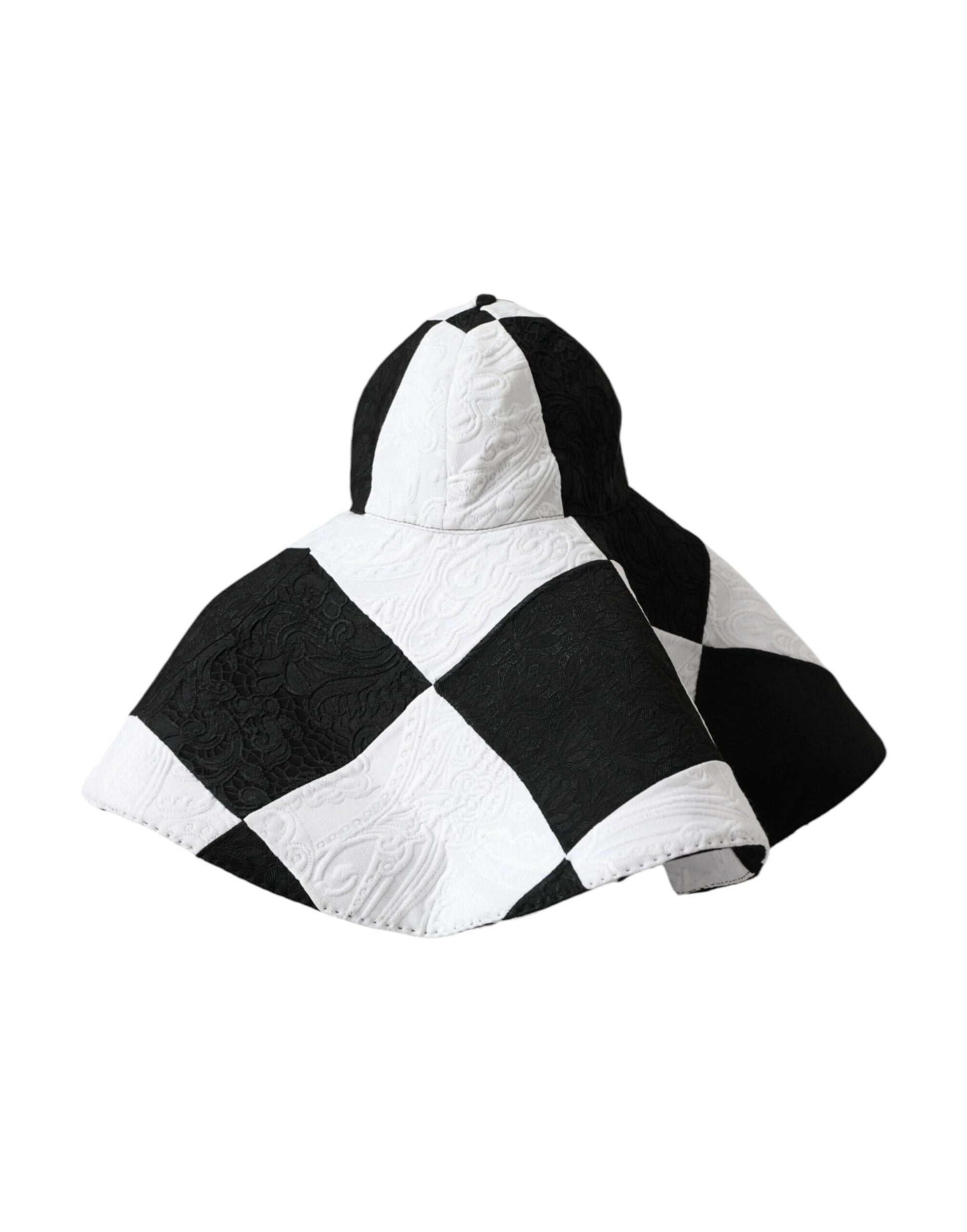 Dolce & Gabbana Black White Checkered Wide Brim Floppy Hat - KALAJ