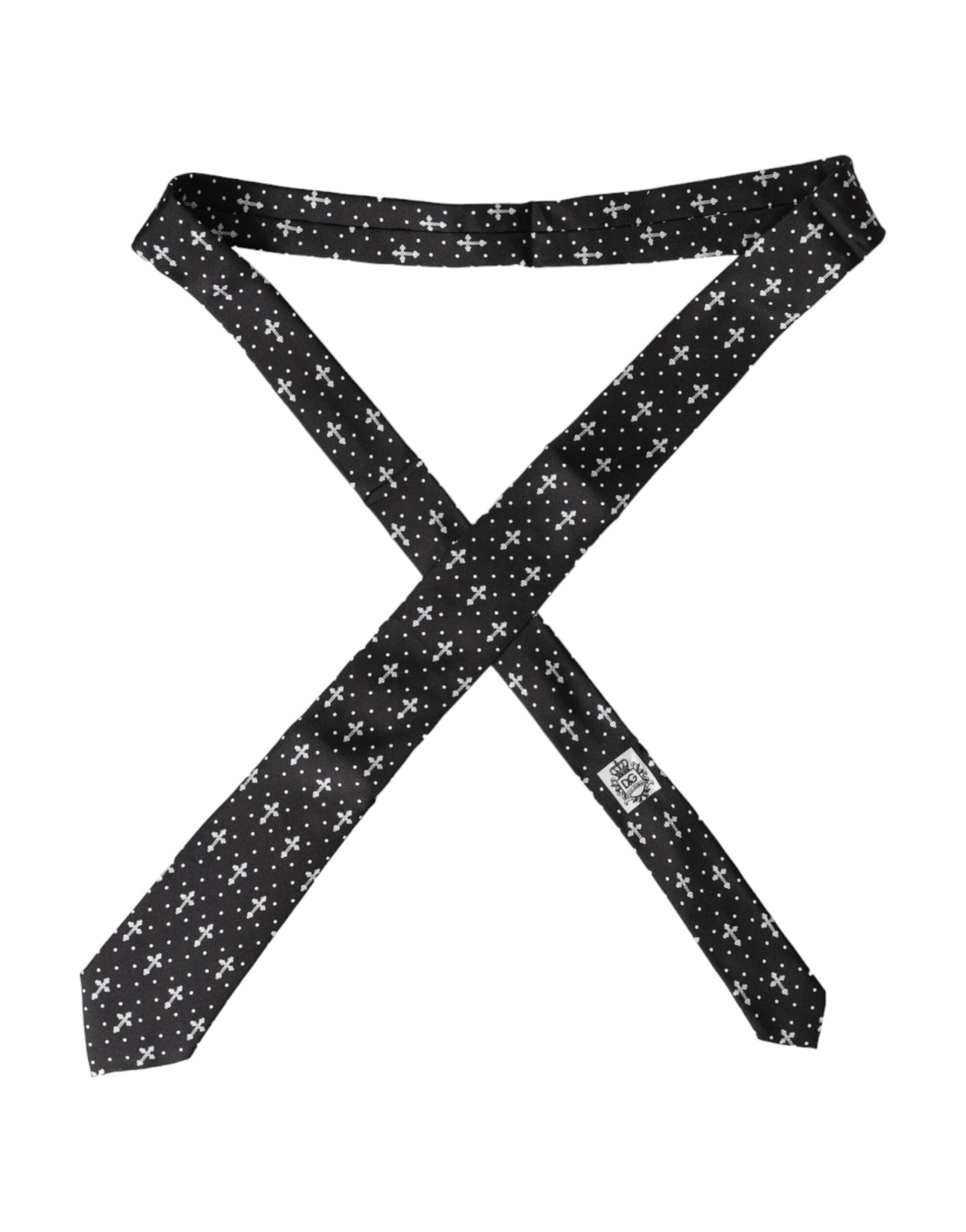 Dolce & Gabbana Black White Cross Silk Adjustable Tie