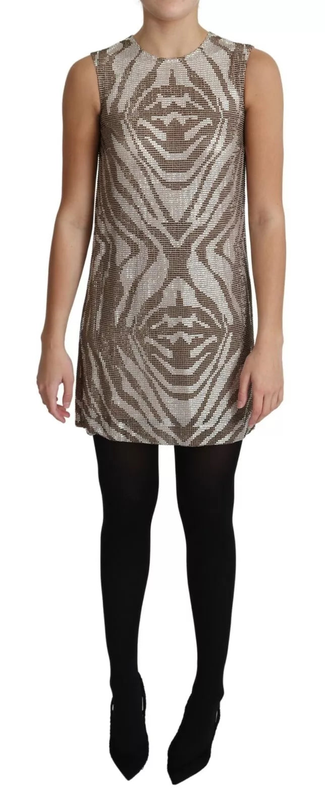 Dolce & Gabbana Brown Crystal Shift Mini Zebra Silver Dress