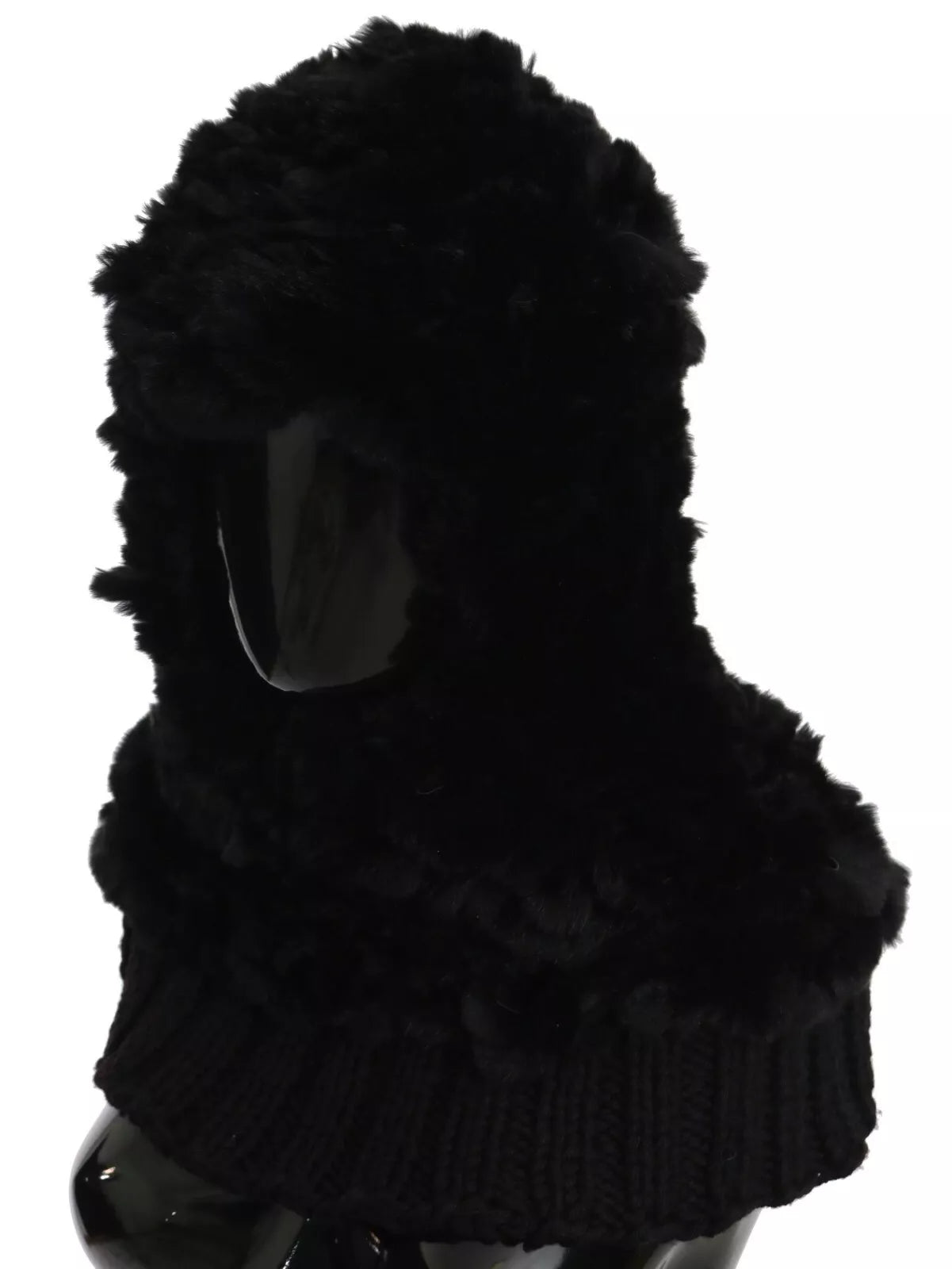 Dolce & Gabbana Black Silver Fox Fur Cashmere Hooded Scarf - KALAJ