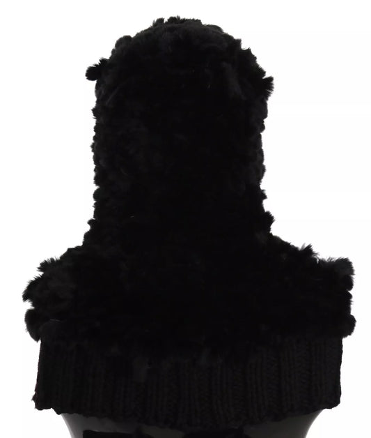 Dolce & Gabbana Black Silver Fox Fur Cashmere Hooded Scarf - KALAJ