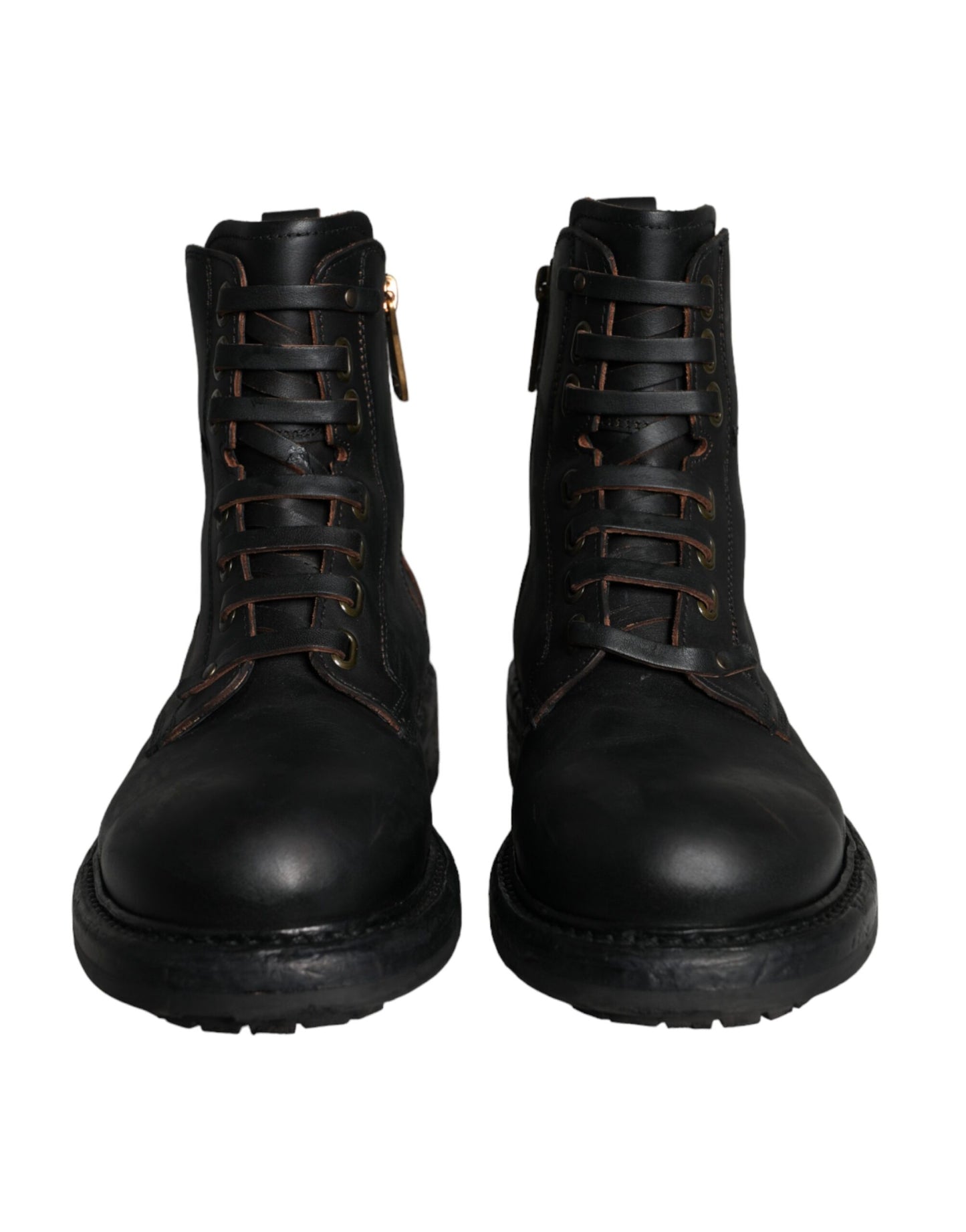 Dolce & Gabbana Black Lace Up Mid Calf Boots Men Shoes