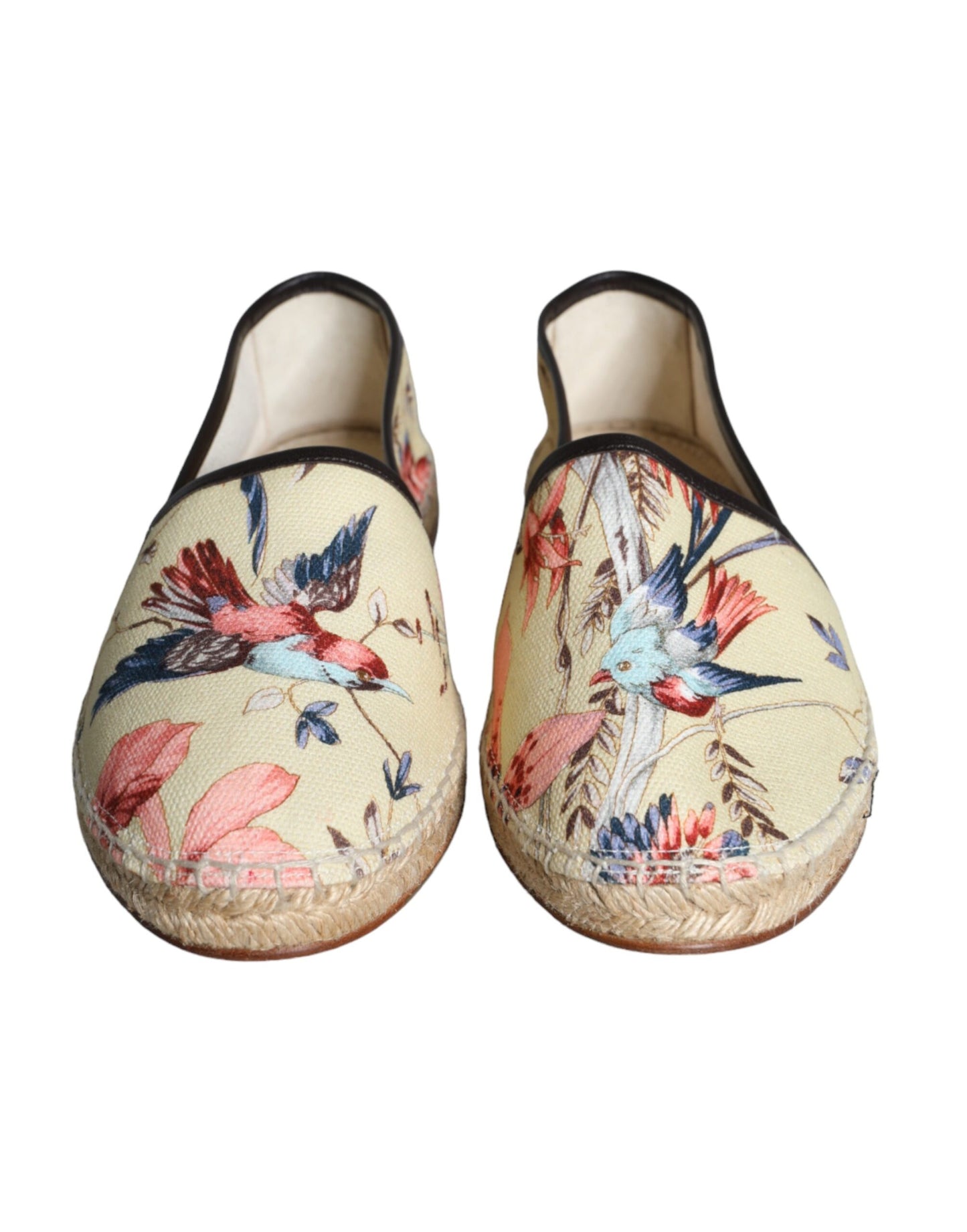 Dolce & Gabbana Beige Floral Canvas Espadrilles Slip On Shoes