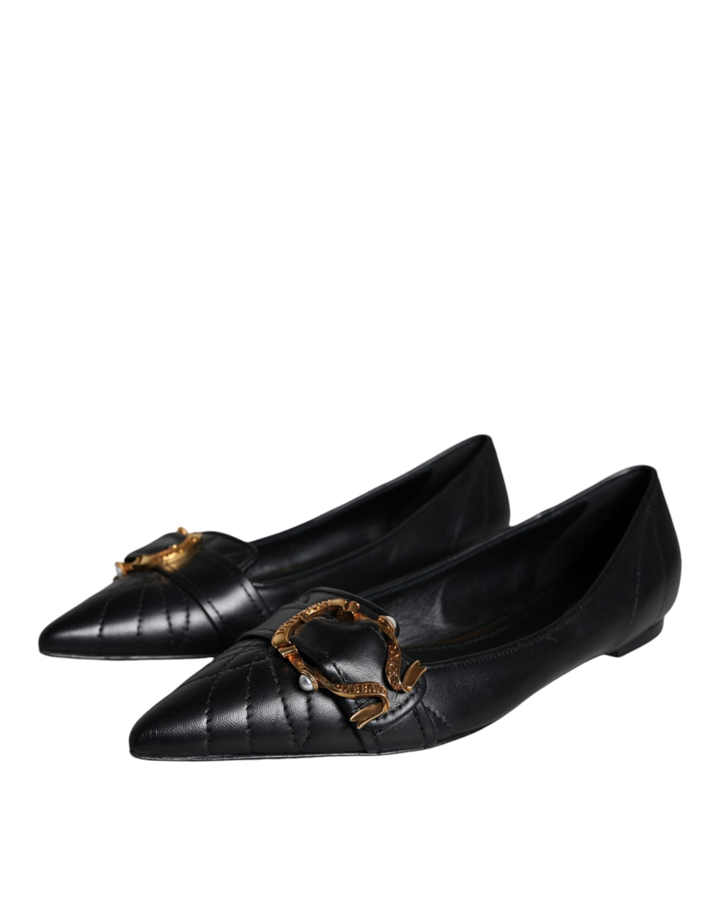 Dolce & Gabbana Black Devotion Leather Pointy Flats Shoes