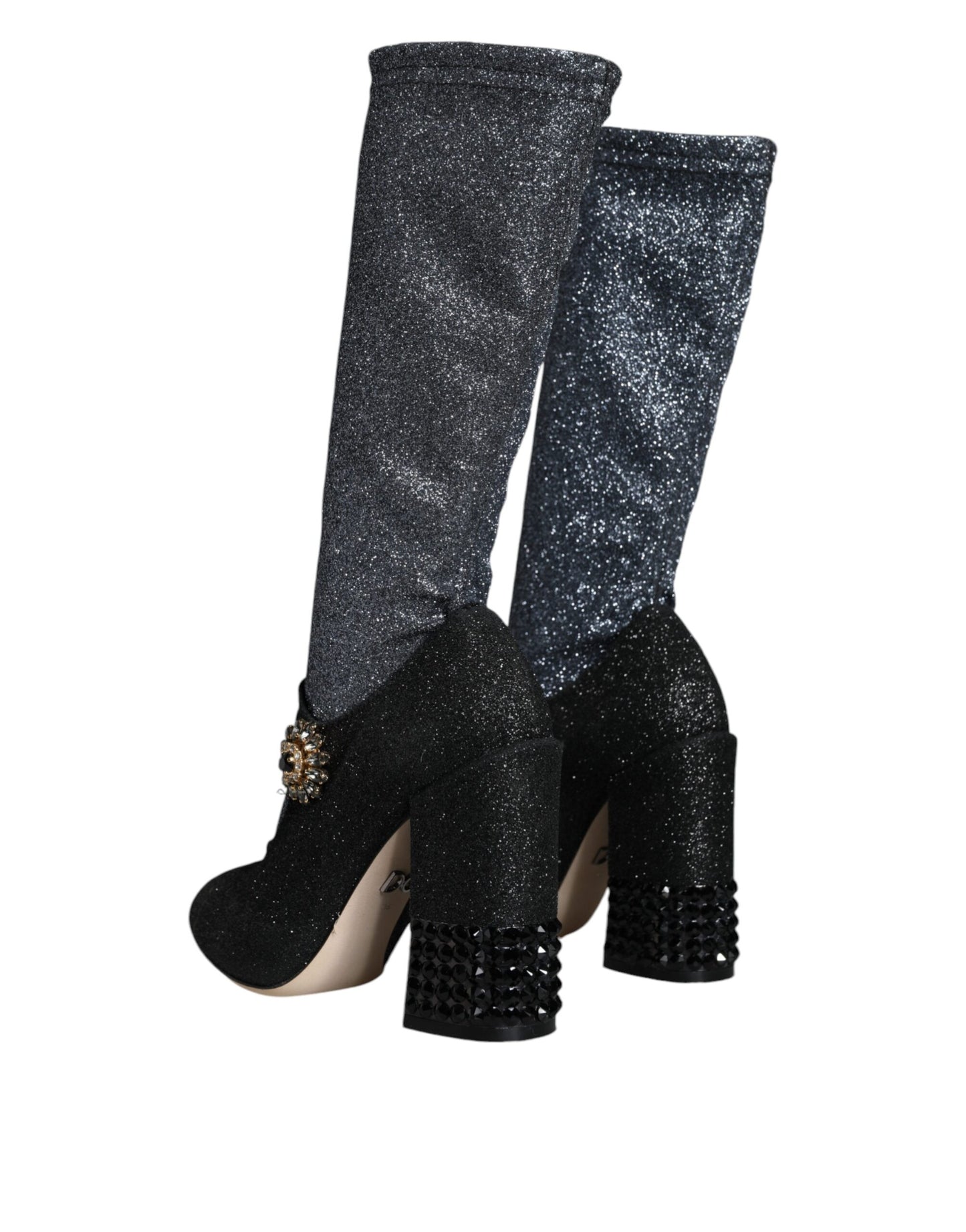 Dolce & Gabbana Black Crystal Mary Janes Booties Shoes