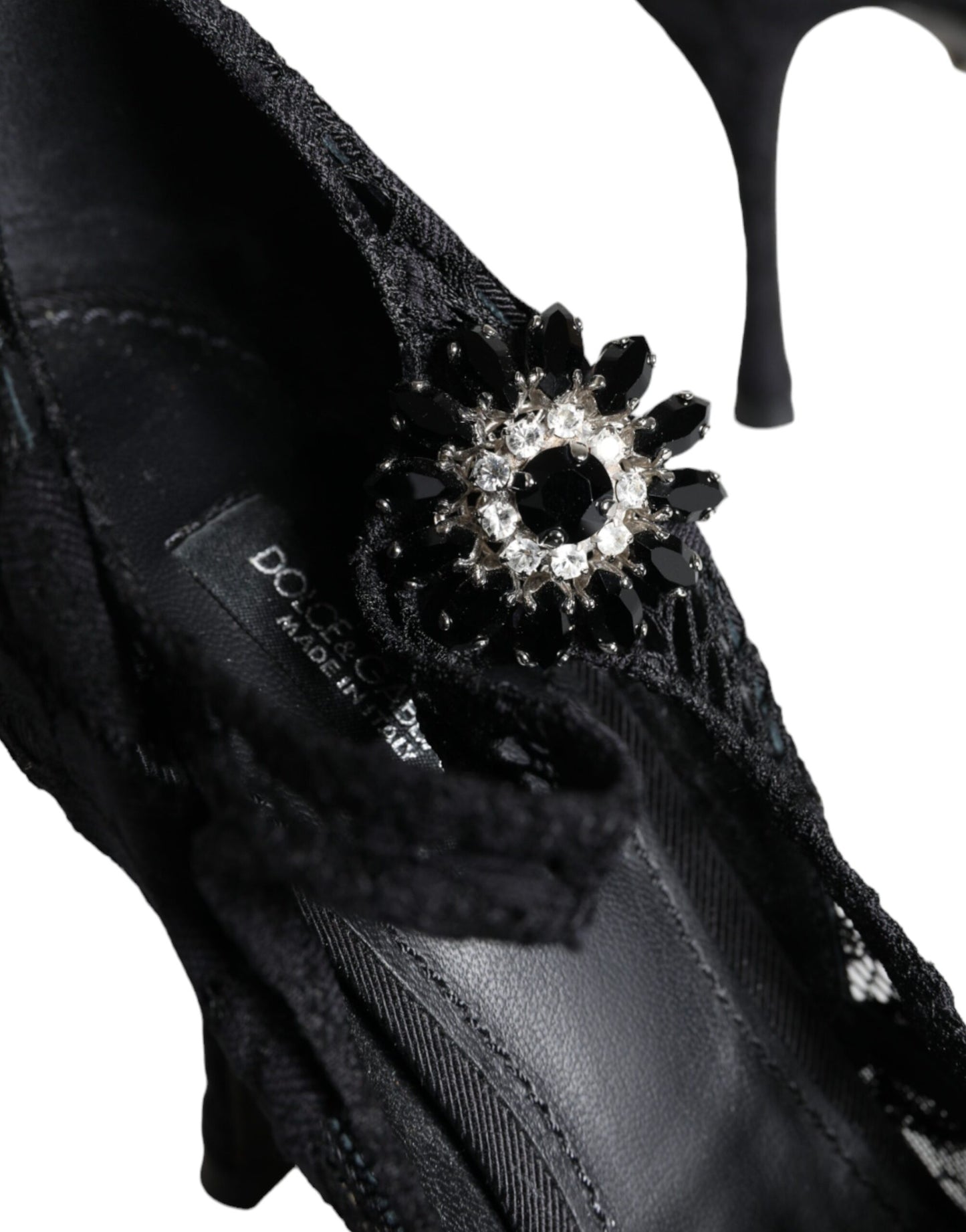 Dolce & Gabbana Black Mary Jane Pumps Lace Crystals Heels Shoes