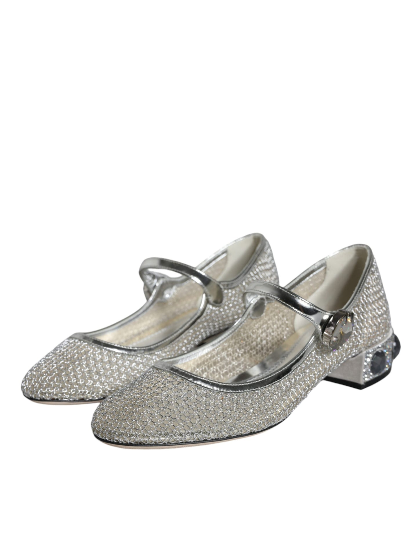 Dolce & Gabbana Silver Mesh Crystal Mary Jane Pumps Shoes