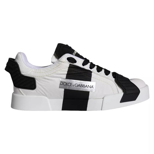 Dolce & Gabbana White Black Leather Low Top Women Sneaker Shoes