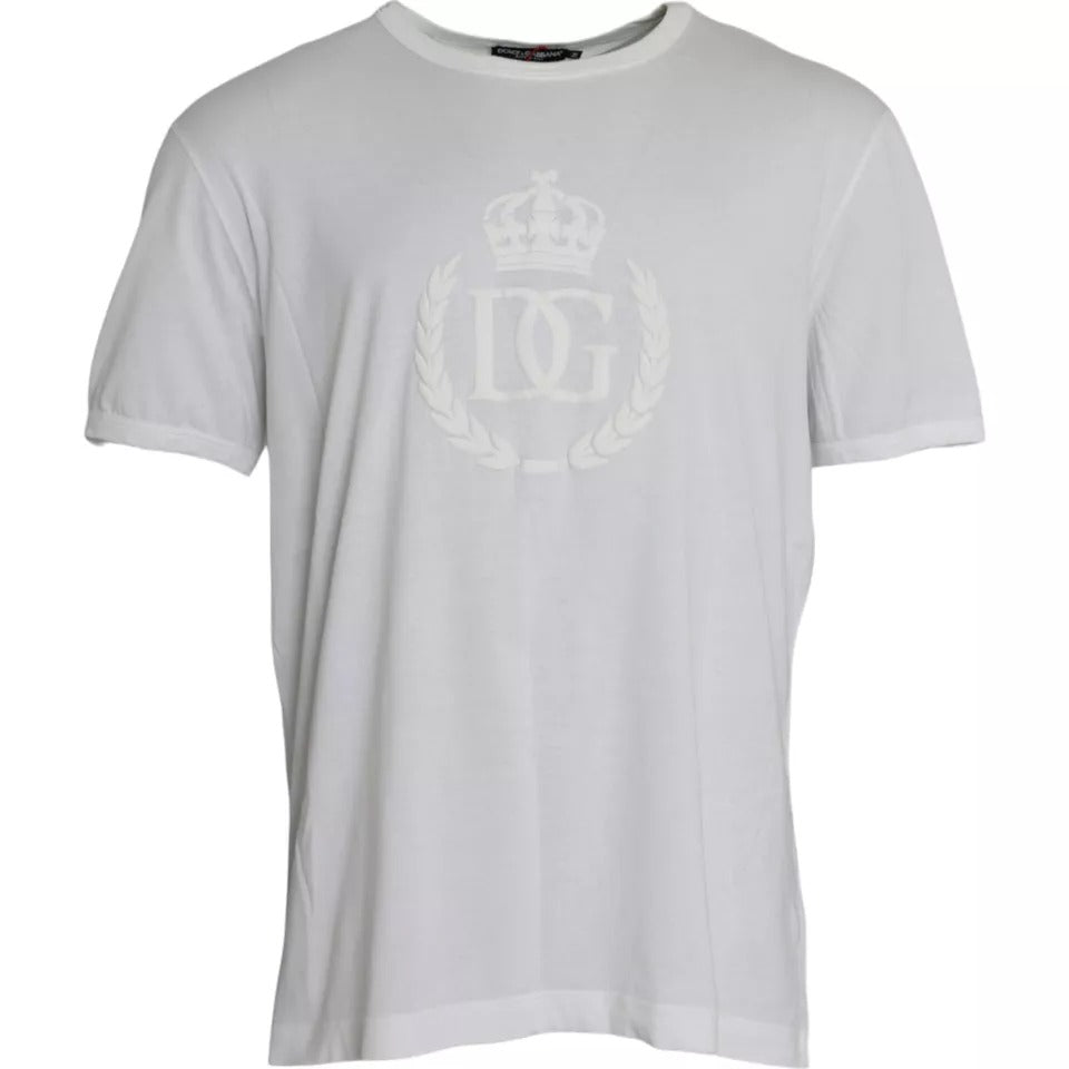 Dolce & Gabbana White Logo Embossed Cotton Crewneck T-shirt