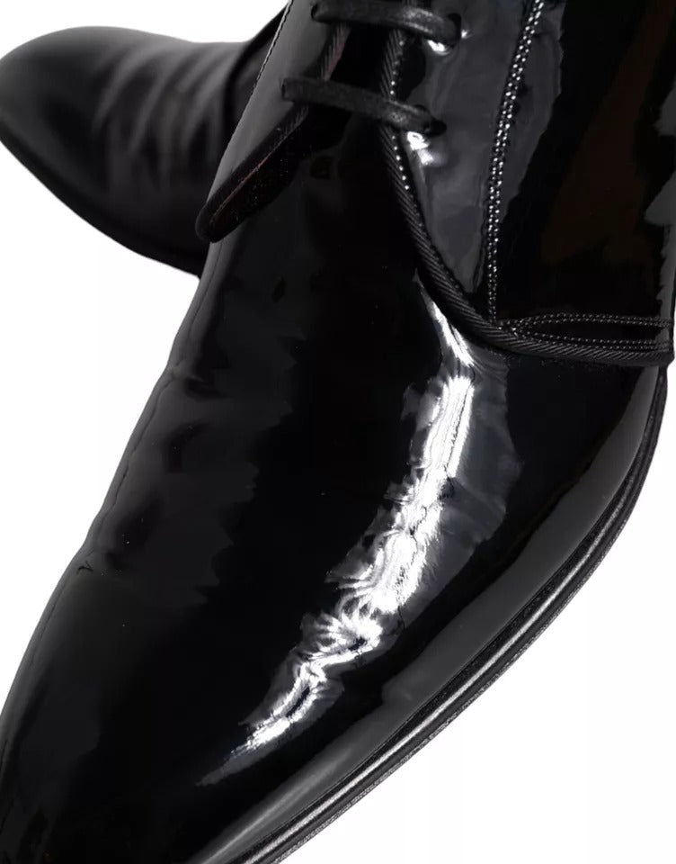 Dolce & Gabbana Black Patent Leather Derby Men Dress Shoes