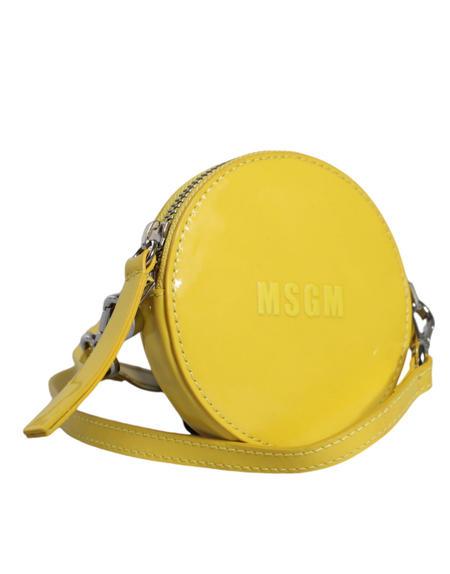 MSGM Yellow Leather Logo Crossbody Sling Shoulder Round Bag