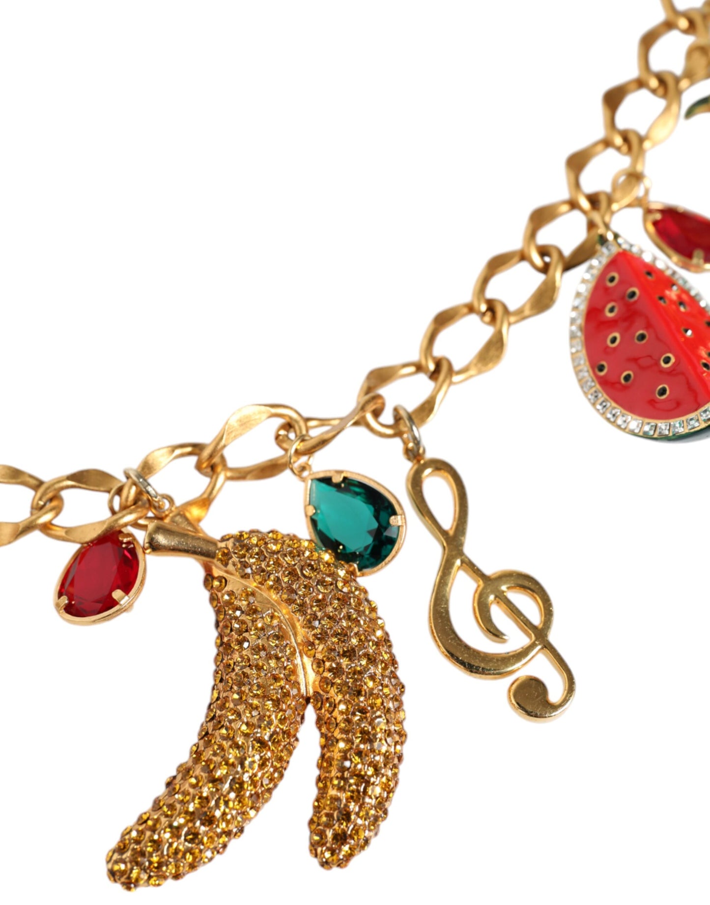 Dolce & Gabbana Gold Tone Brass Fruity Crystal Embellished Waist Chain Belt