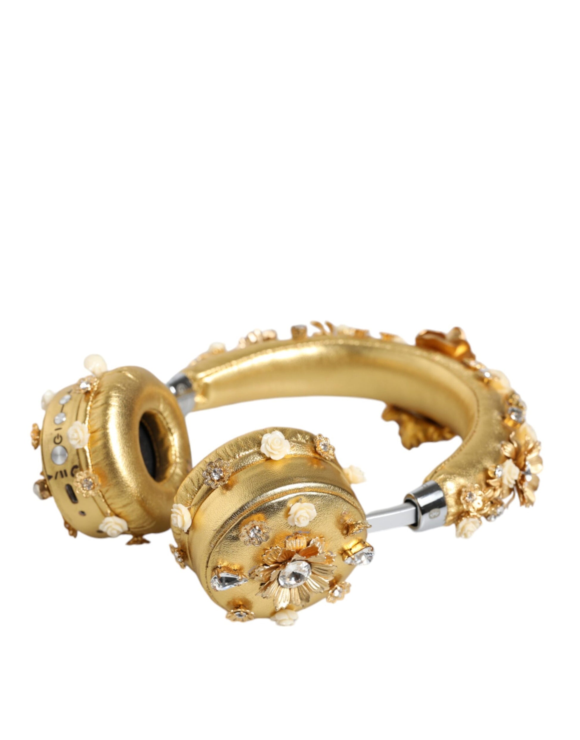 Dolce & Gabbana Gold Leather Floral Crystal Angel Headphones - KALAJ