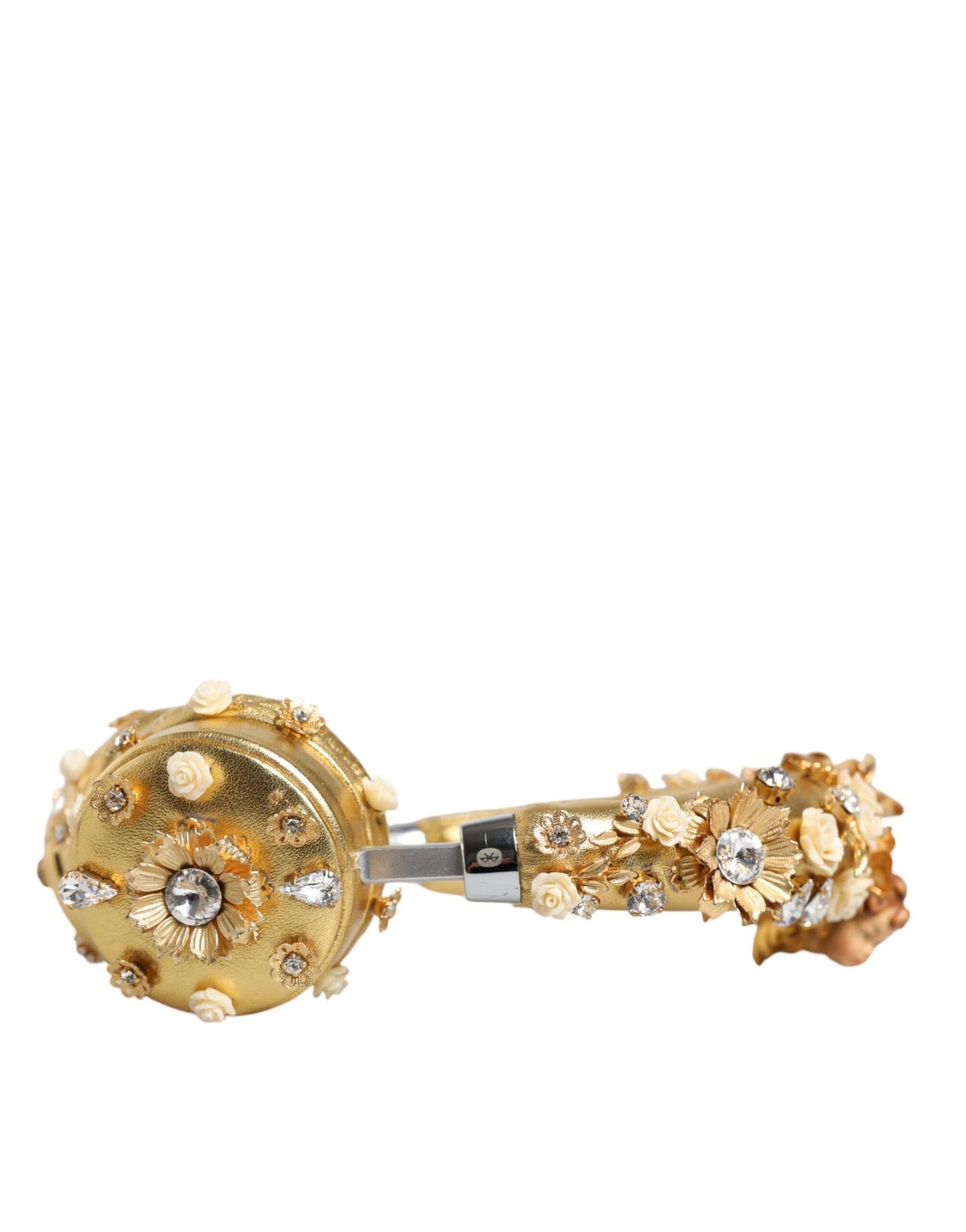 Dolce & Gabbana Gold Leather Floral Crystal Angel Headphones - KALAJ