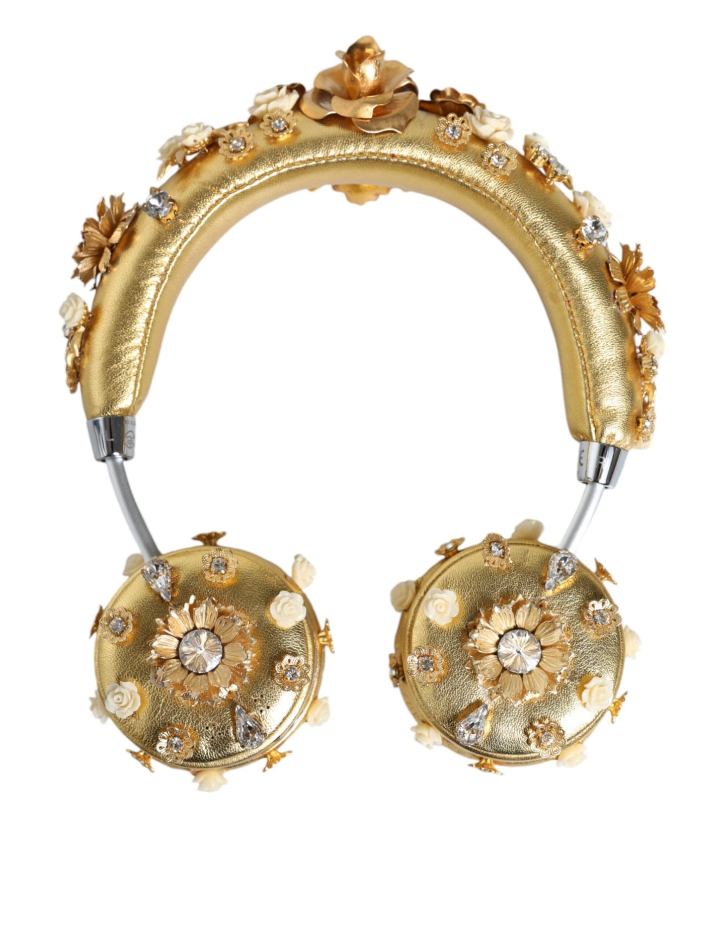 Dolce & Gabbana Gold Leather Floral Crystal Angel Headphones - KALAJ