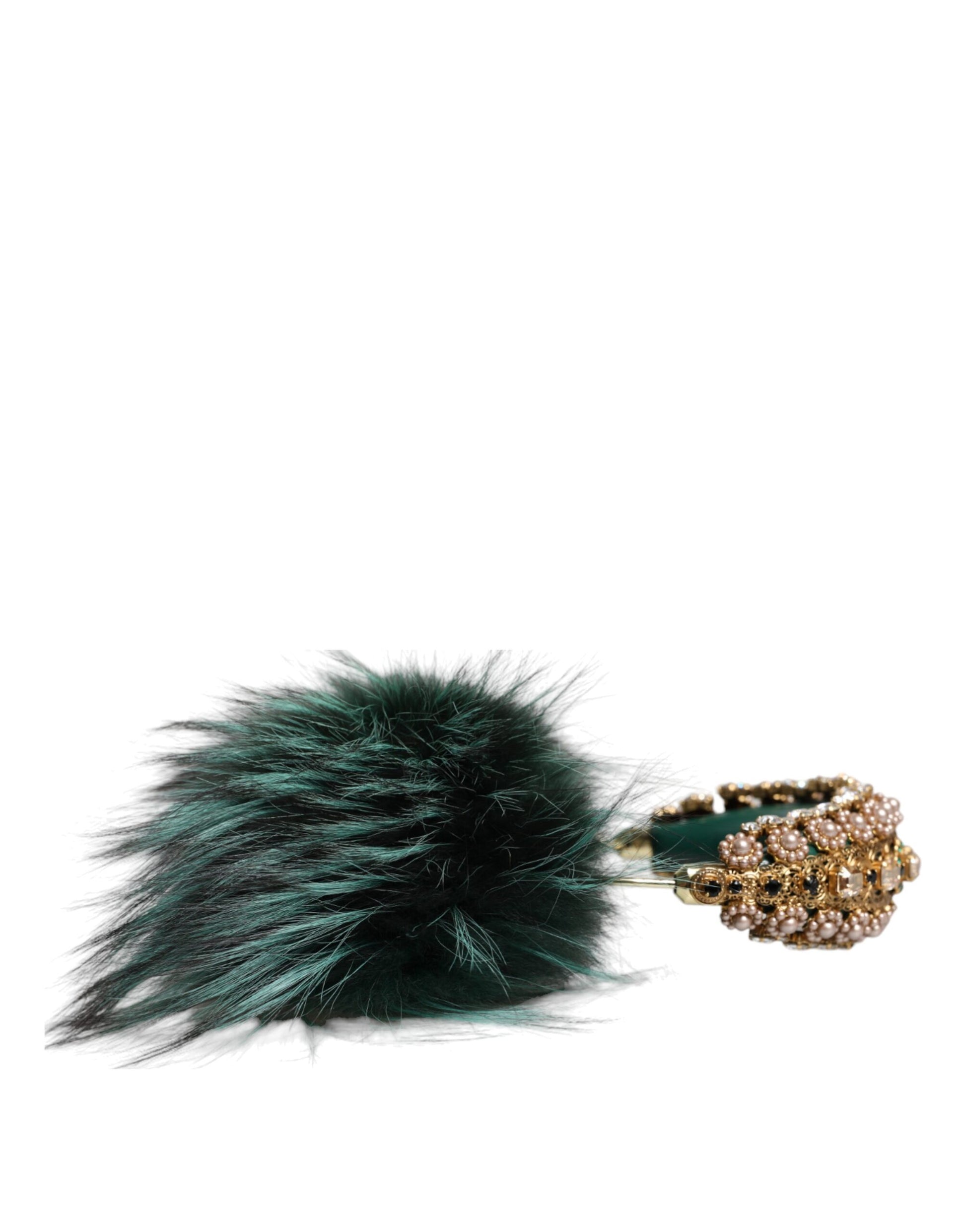 Dolce & Gabbana Green Gold Crystal Fur Headset Audio AUX Headphones - KALAJ