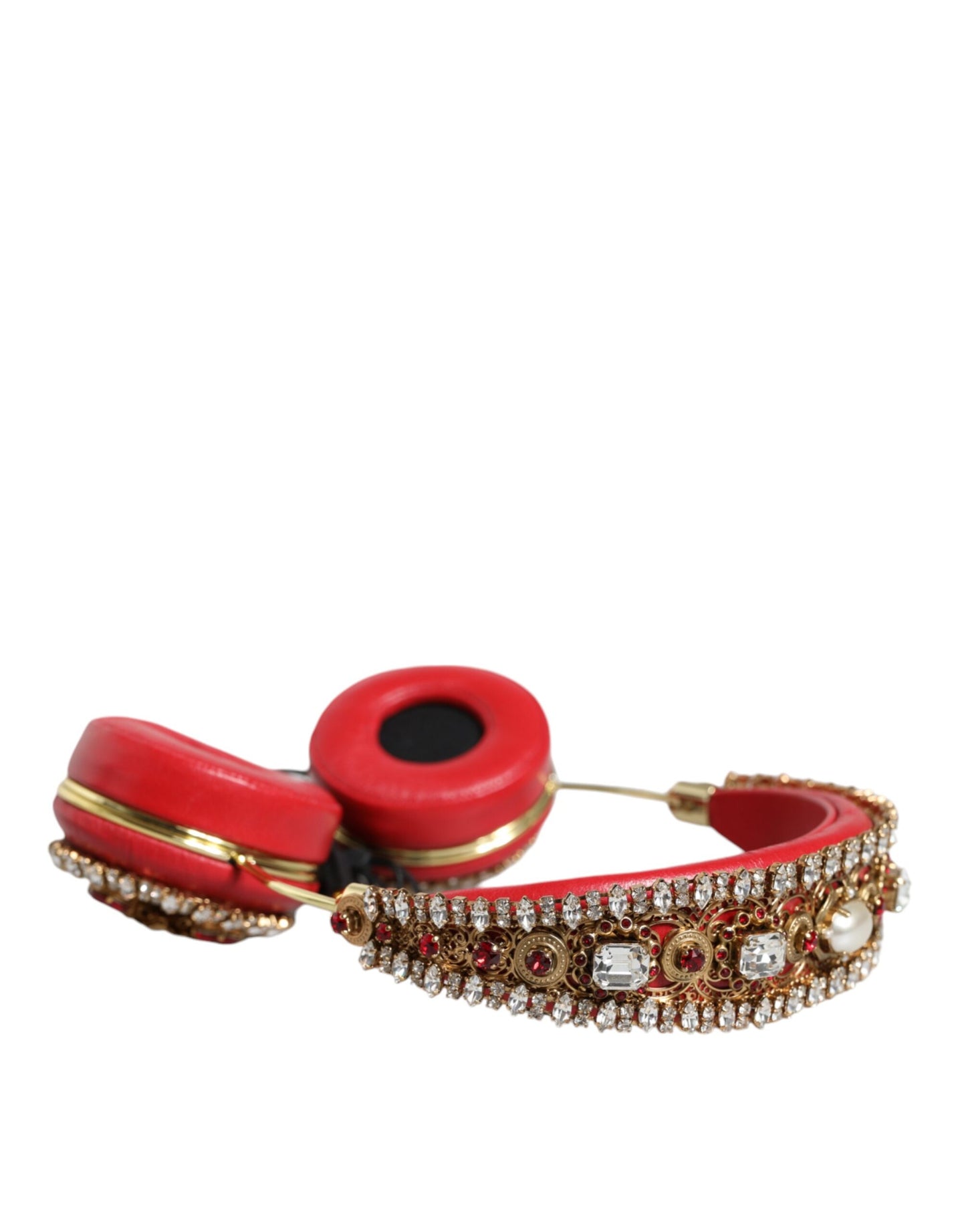 Dolce & Gabbana Red Nappa Leather Floral Crystal Headphone - KALAJ