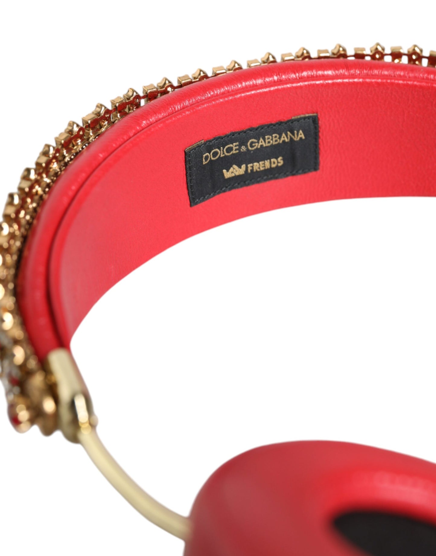 Dolce & Gabbana Red Nappa Leather Floral Crystal Headphone - KALAJ