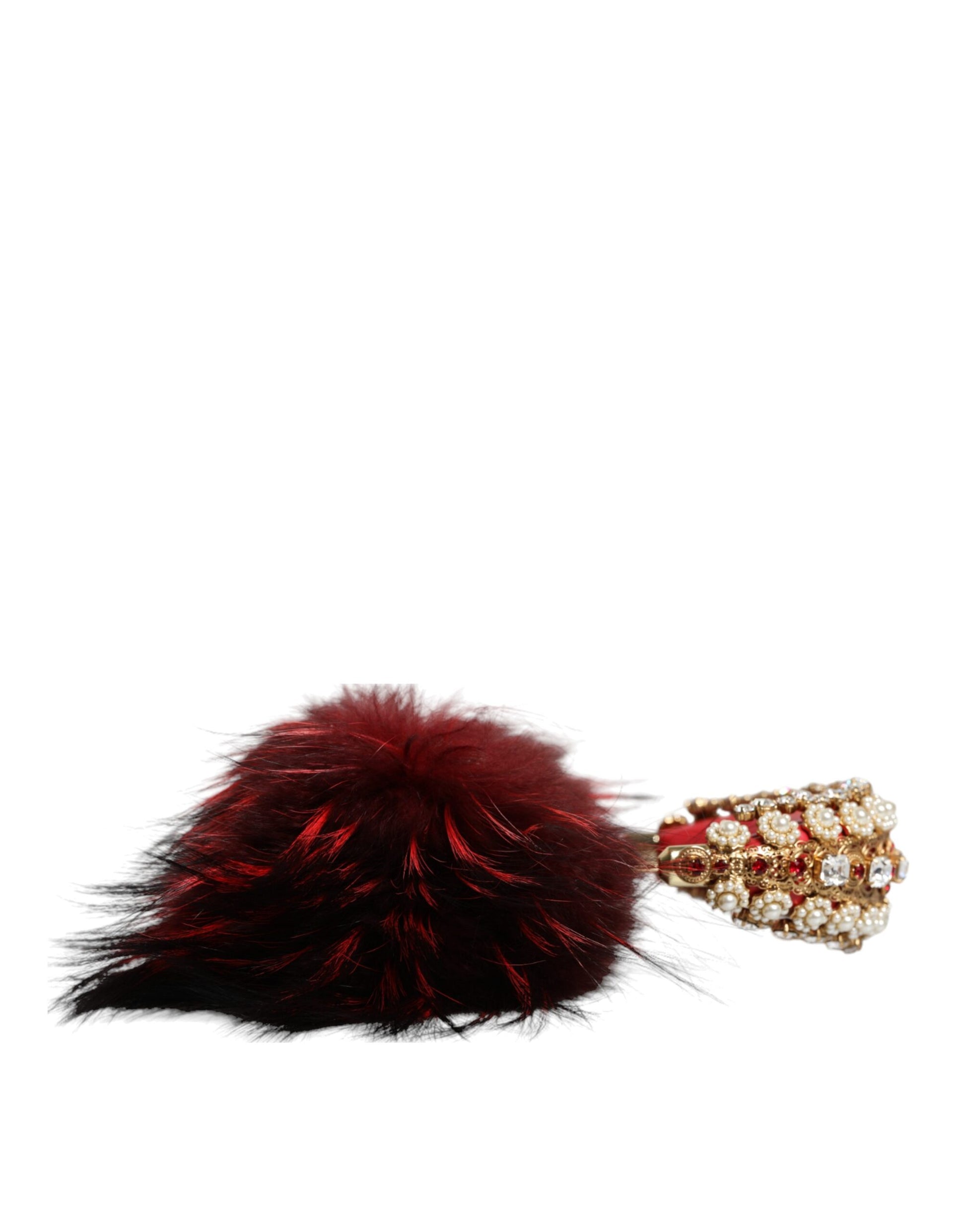 Dolce & Gabbana Red Gold Crystal Fur Headset Audio AUX Headphones - KALAJ