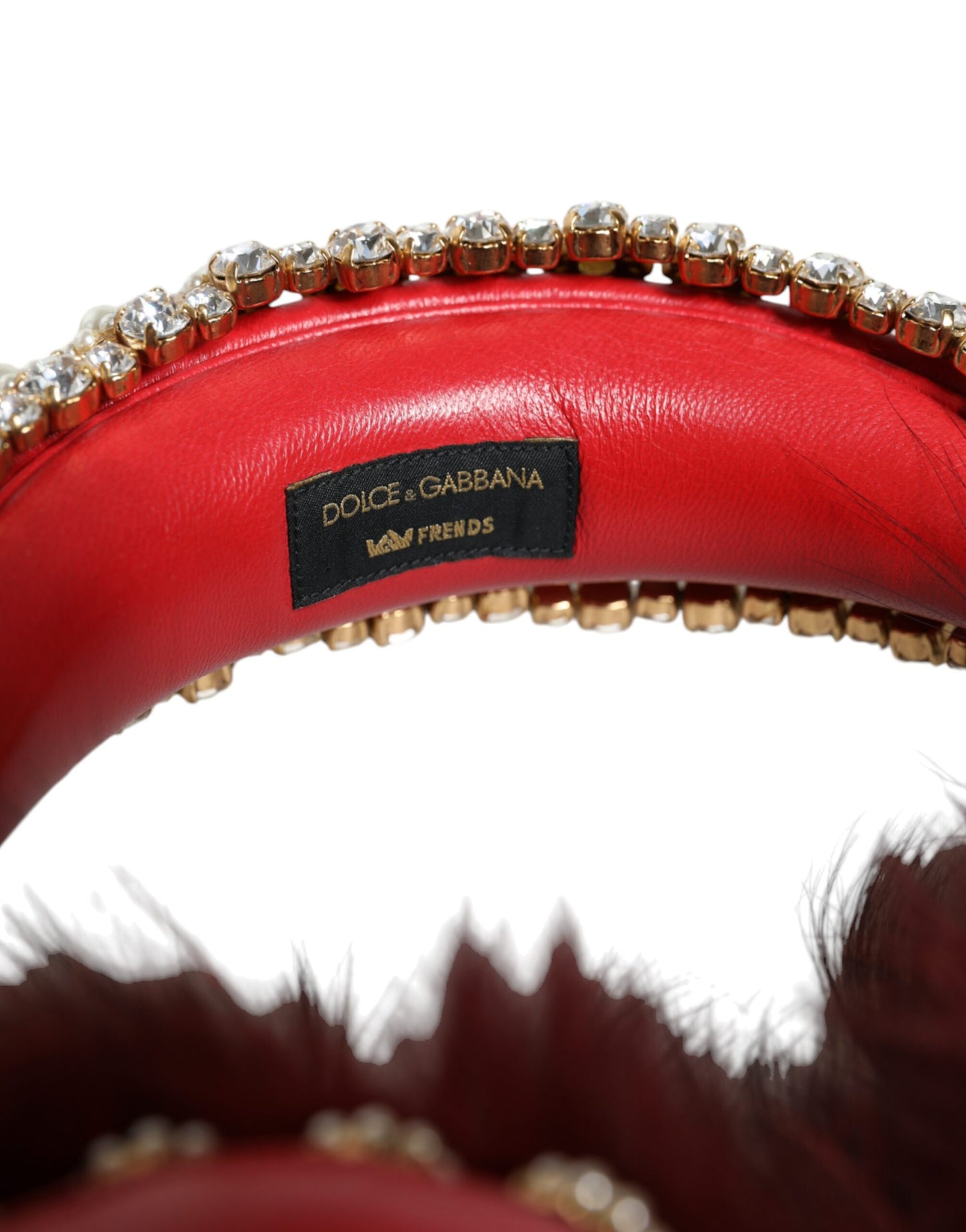 Dolce & Gabbana Red Gold Crystal Fur Headset Audio AUX Headphones - KALAJ