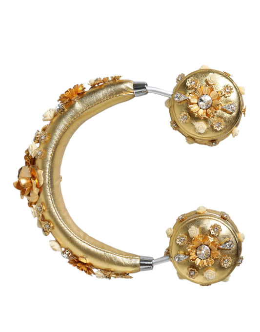 Dolce & Gabbana Gold Leather Floral Crystal Angel Headset Headphones - KALAJ