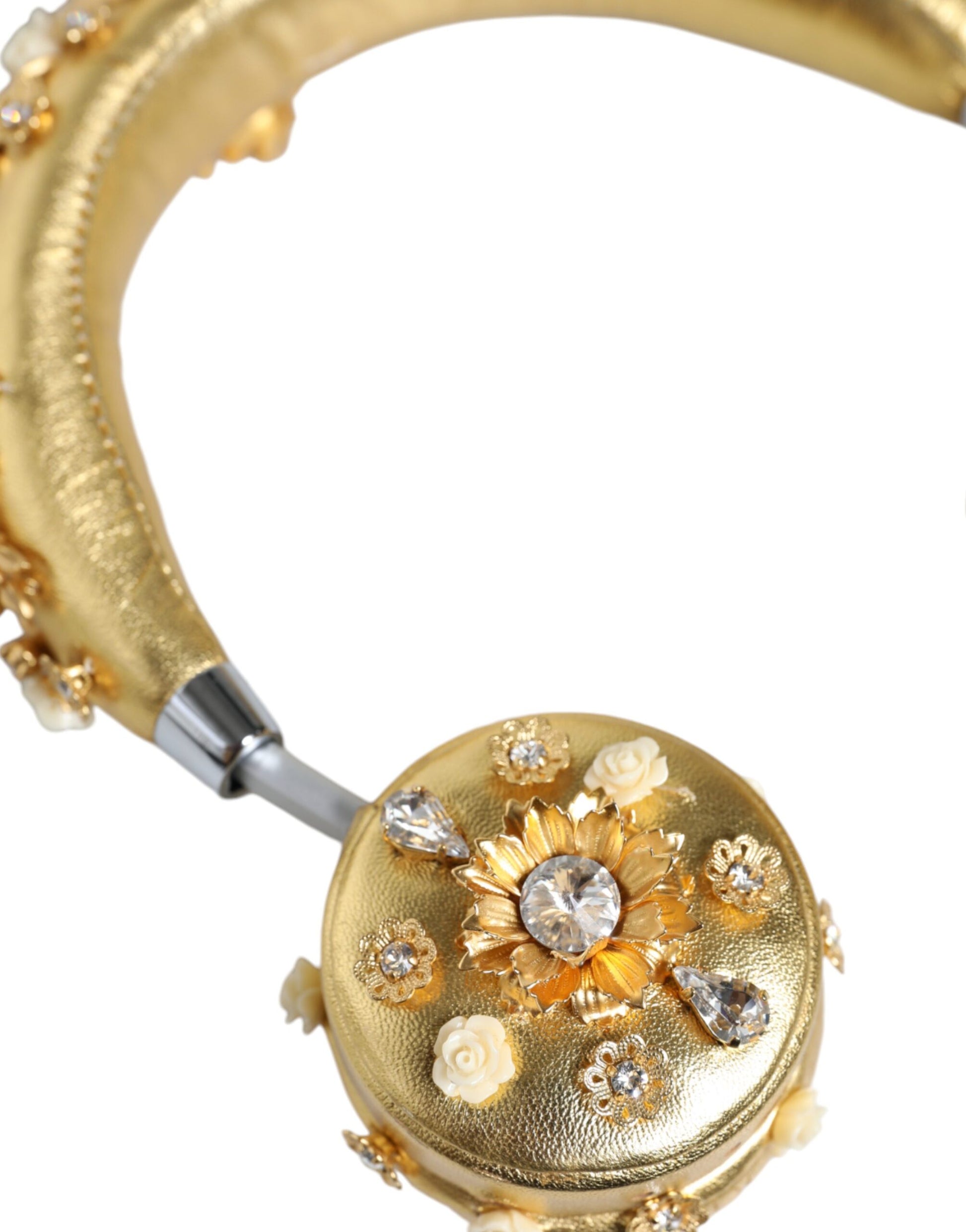 Dolce & Gabbana Gold Leather Floral Crystal Angel Headset Headphones - KALAJ