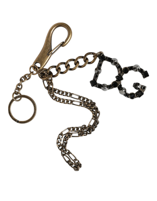 Dolce & Gabbana Silver Tone Metal DG Logo Crystal Keychain Keyring - KALAJ