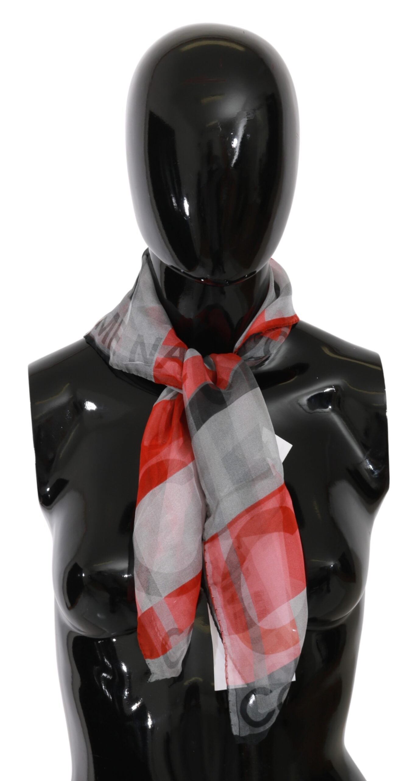 Costume National Gray Red 100% Silk Branded Scarf - KALAJ