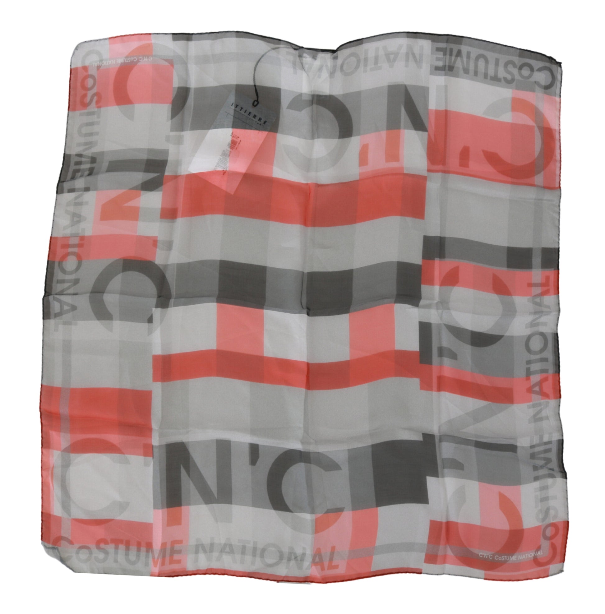 Costume National Gray Red 100% Silk Branded Scarf - KALAJ