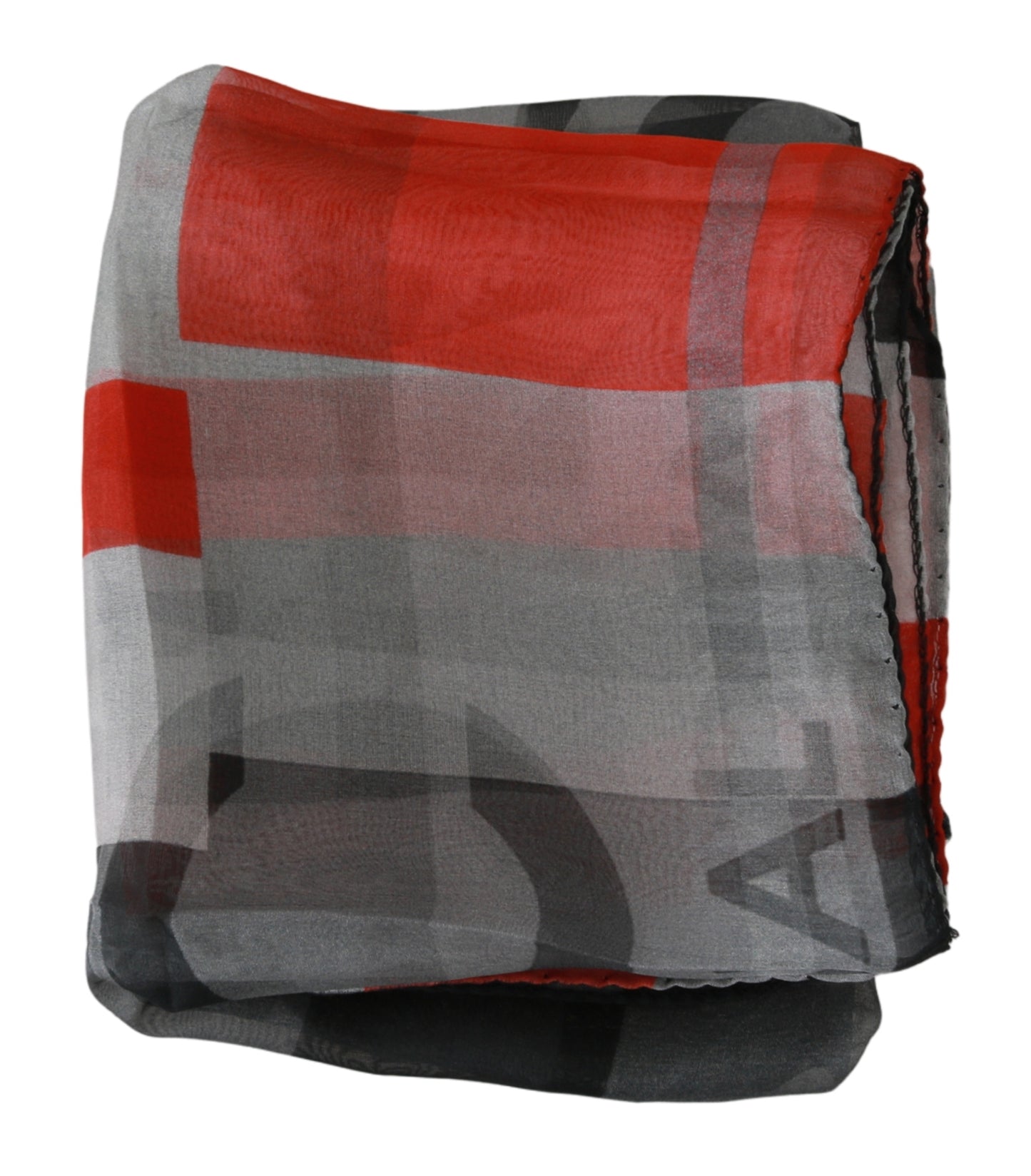 Costume National Gray Red 100% Silk Branded Scarf - KALAJ