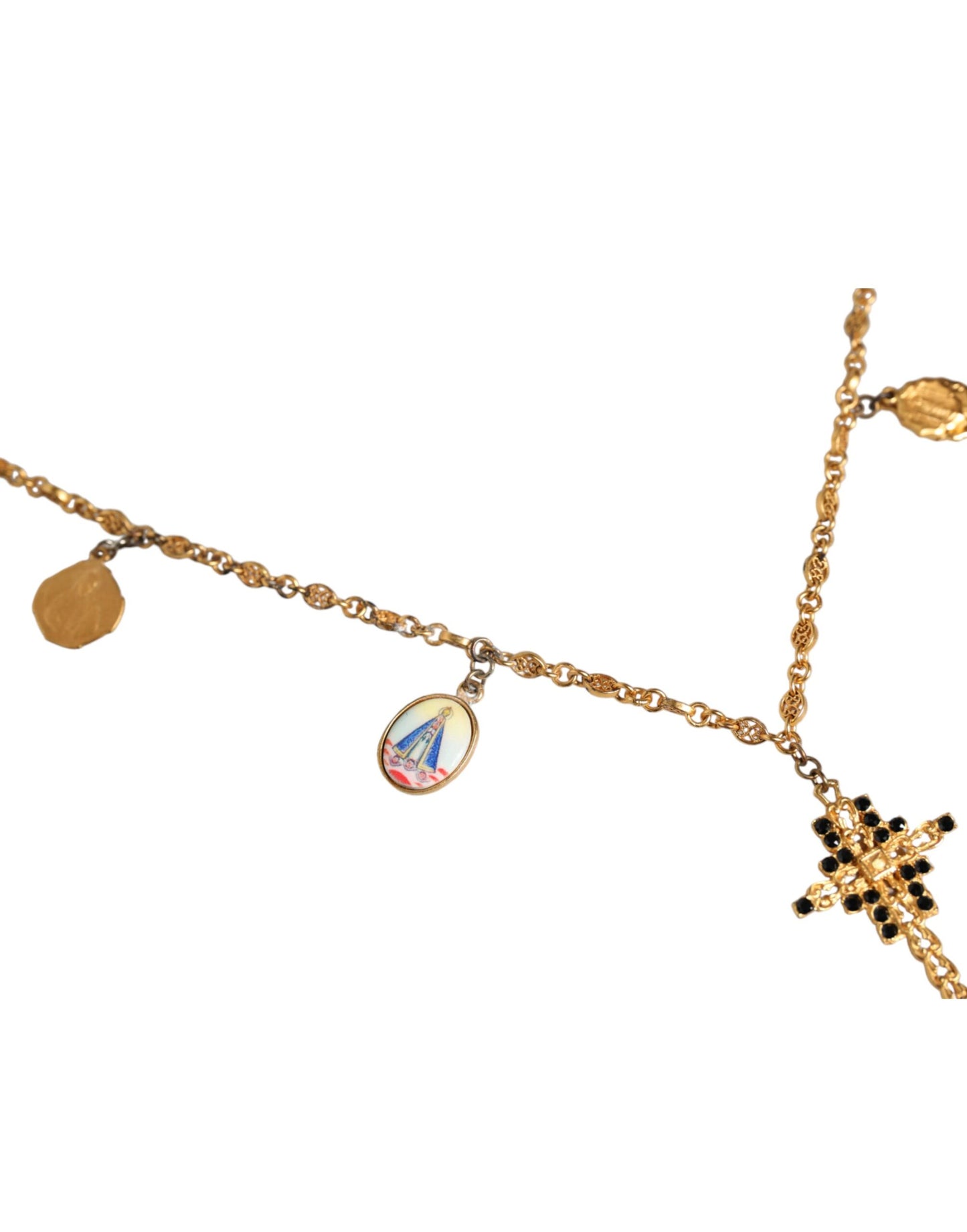 Dolce & Gabbana Gold Tone Brass Chain Religious Cross Pendant Necklace