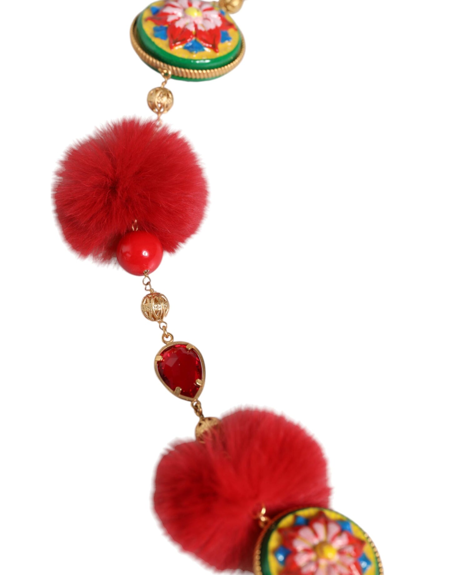 Dolce & Gabbana Gold Brass Red Fur Crystal Waist Torero Belt - KALAJ