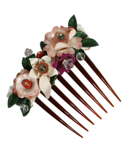 Dolce & Gabbana Brown Plastic Crystal Floral Women Hair Comb - KALAJ