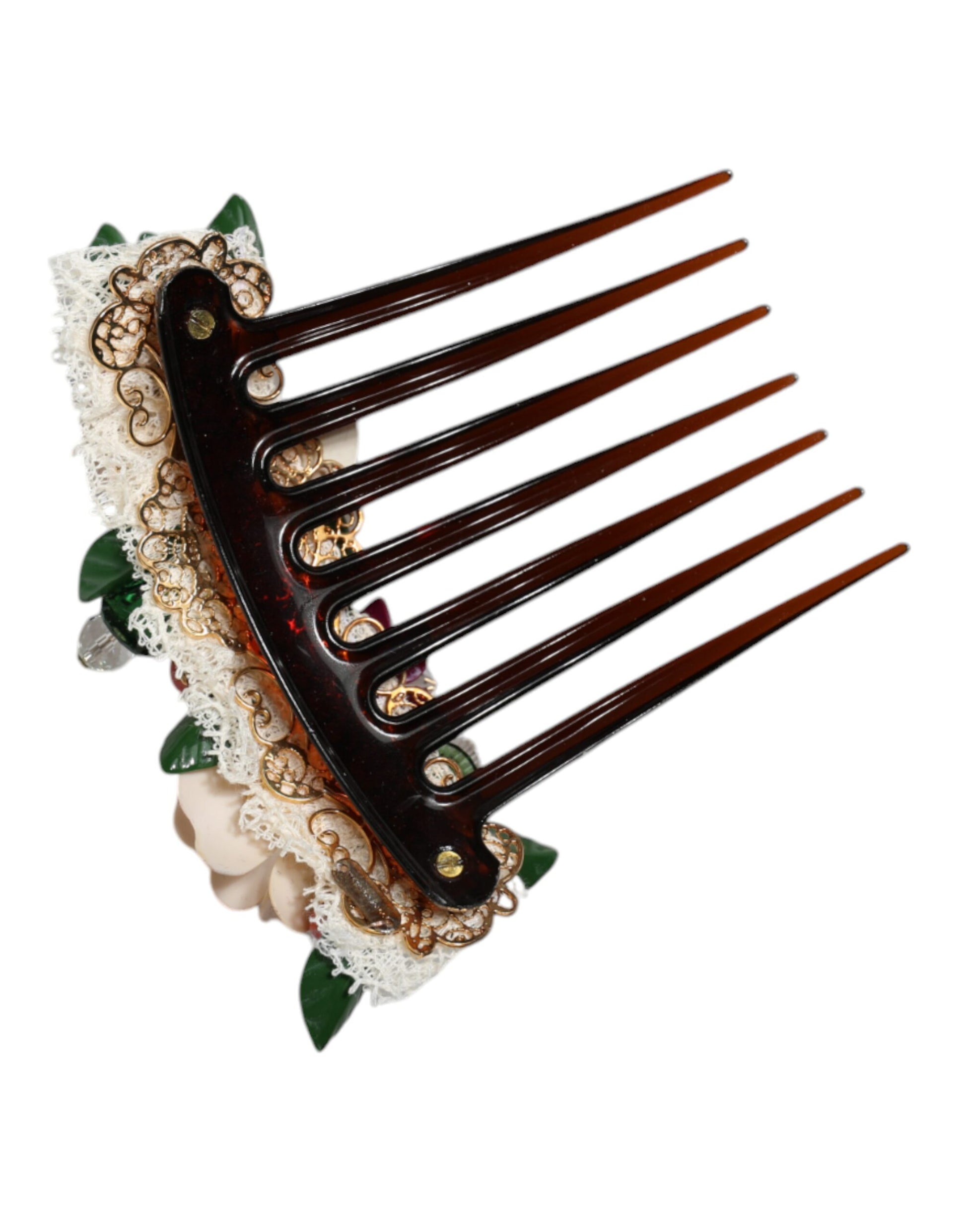 Dolce & Gabbana Brown Plastic Crystal Floral Women Hair Comb - KALAJ