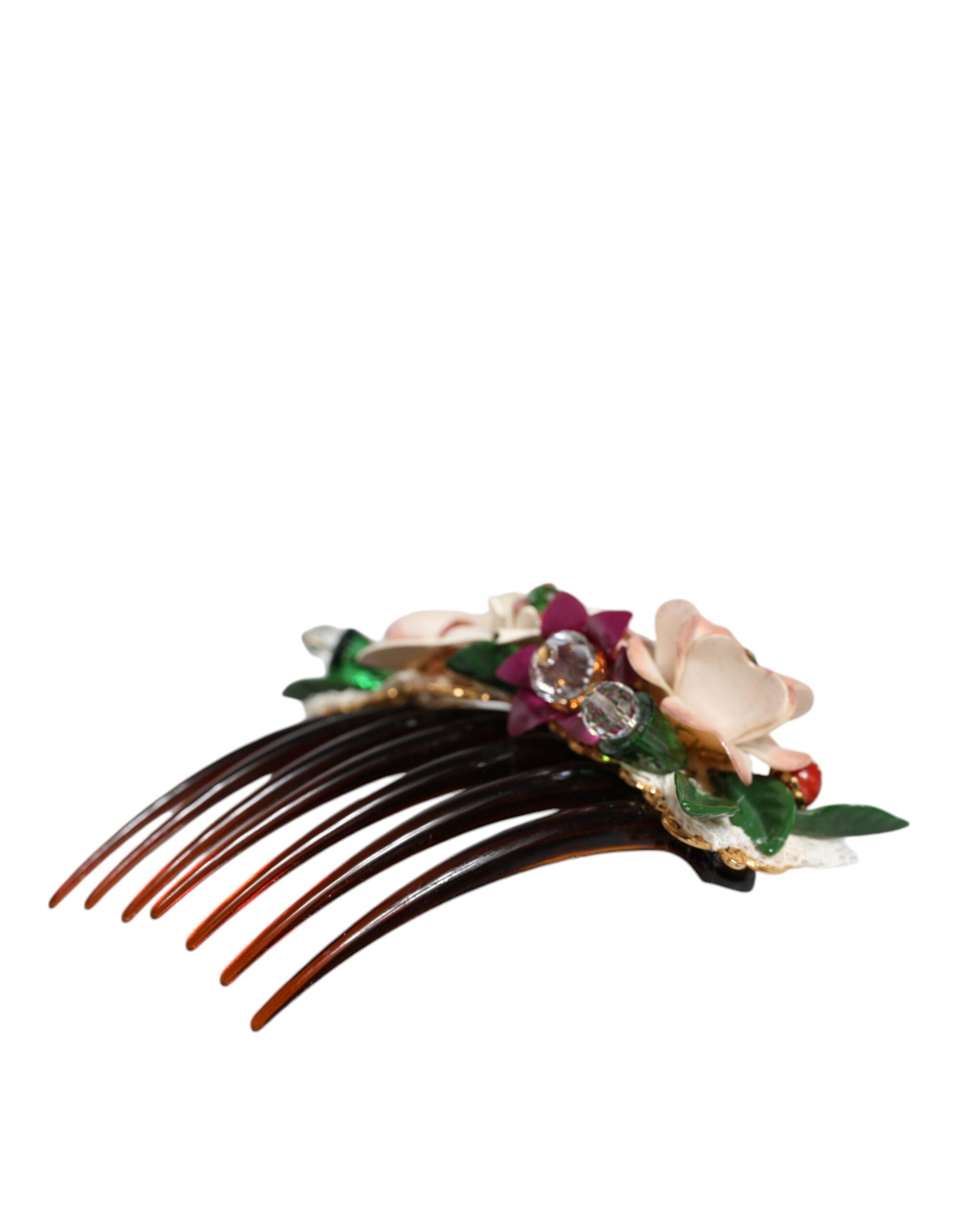 Dolce & Gabbana Brown Plastic Crystal Floral Women Hair Comb - KALAJ