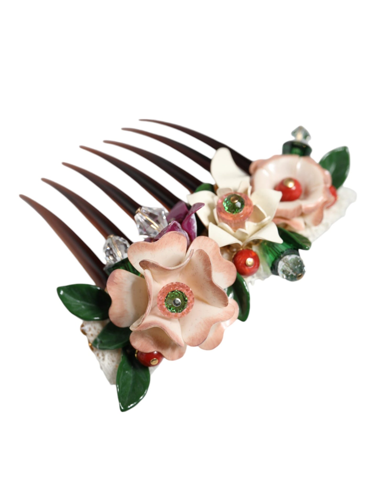 Dolce & Gabbana Brown Plastic Crystal Floral Women Hair Comb - KALAJ