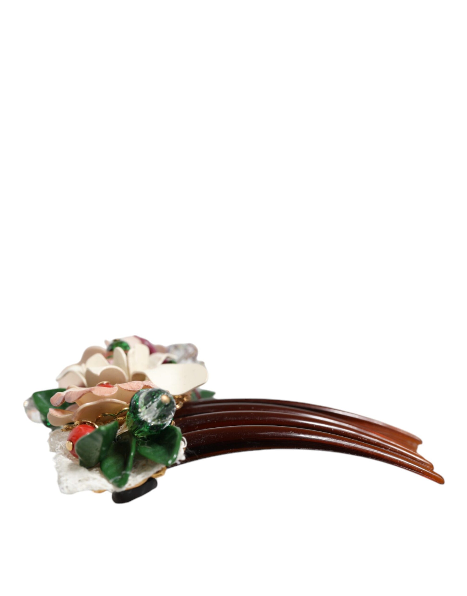 Dolce & Gabbana Brown Plastic Crystal Floral Women Hair Comb - KALAJ