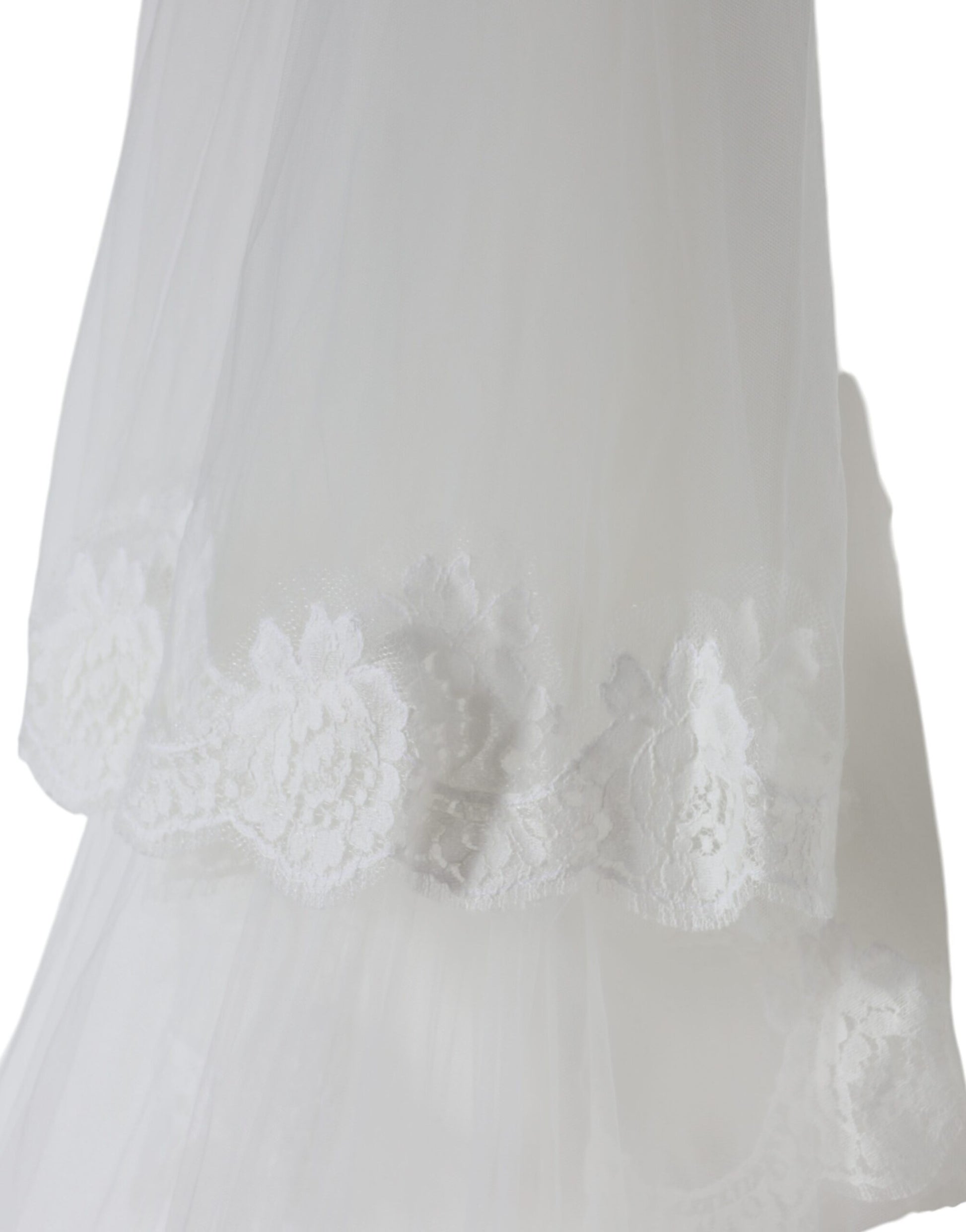 Dolce & Gabbana White Floral Lace Nylon Floor Length Wedding Veil - KALAJ