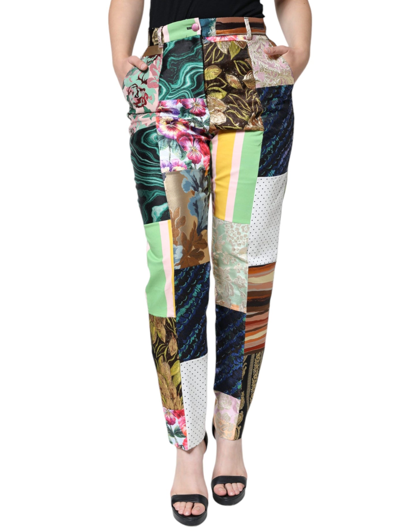 Dolce & Gabbana Multicolor Patchwork Jacquard High Waist Pants