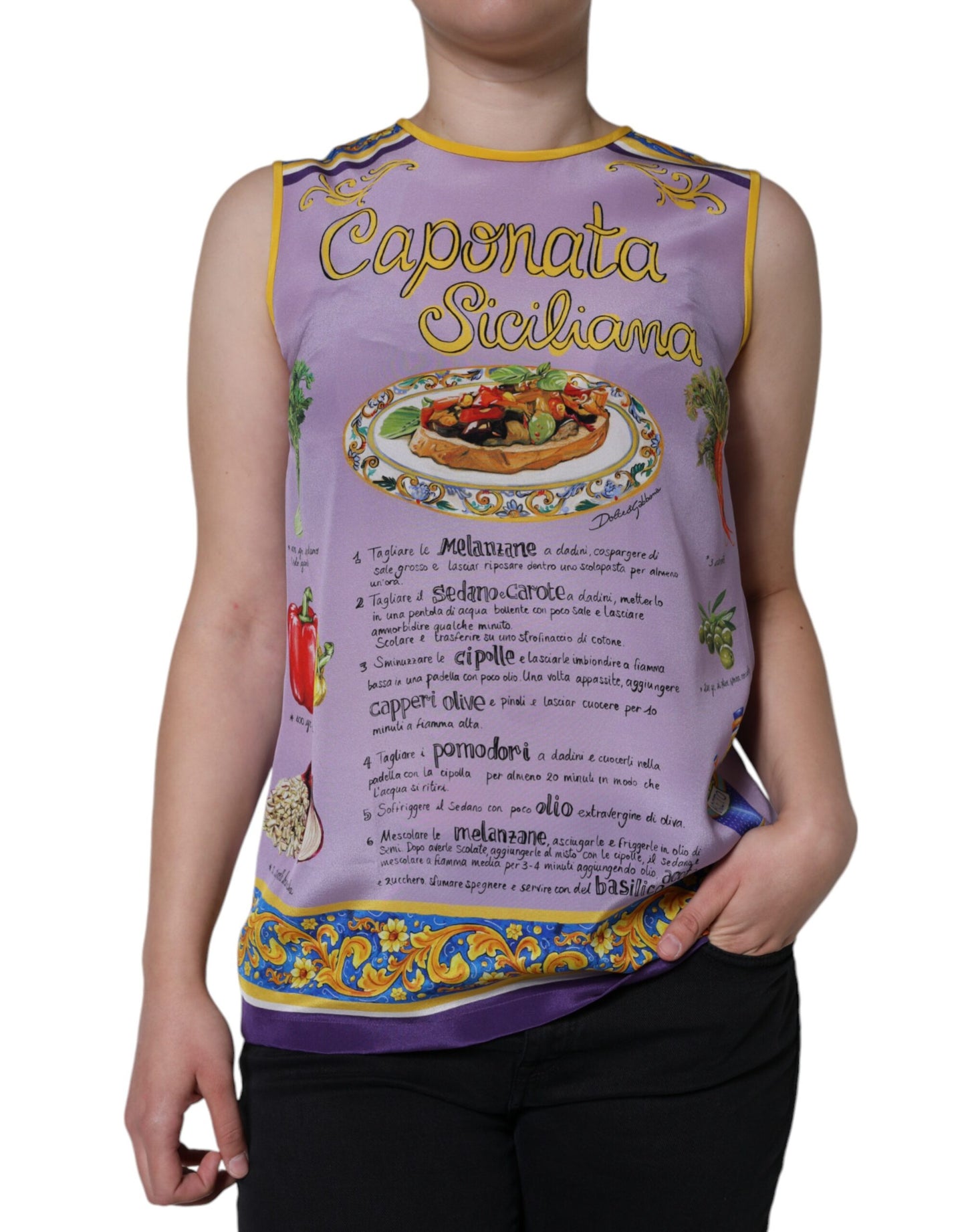 Dolce & Gabbana Purple Silk Caponata Siciliana Print Tank Top