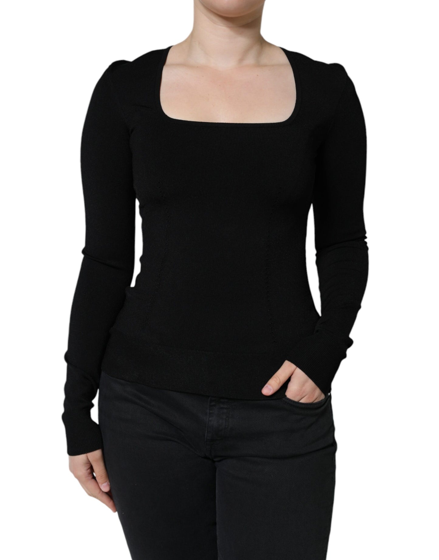 Dolce & Gabbana Black Long Sleeves Blouse Square Neck Top