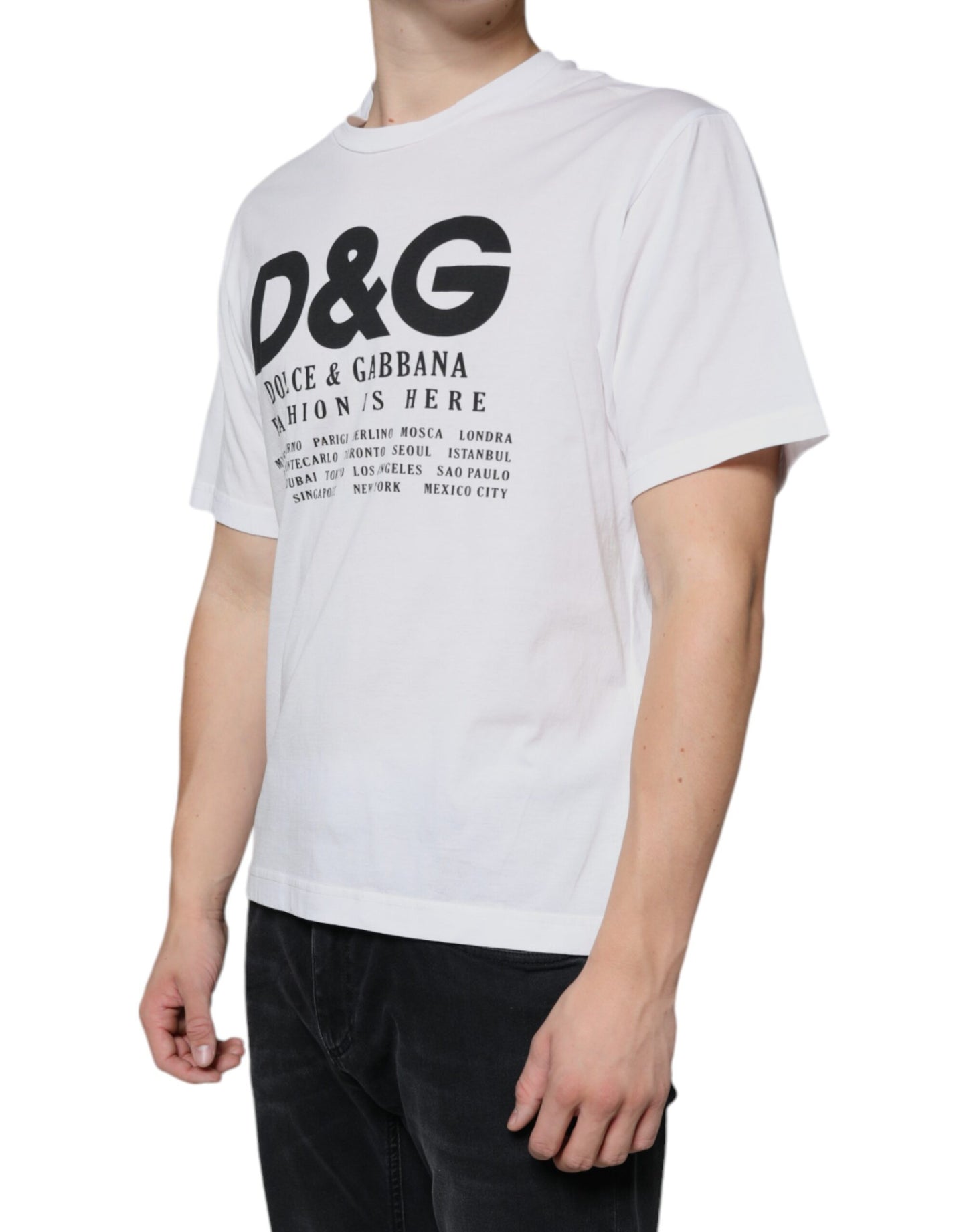 Dolce & Gabbana White Cotton DG Logo Print Casual T-shirt